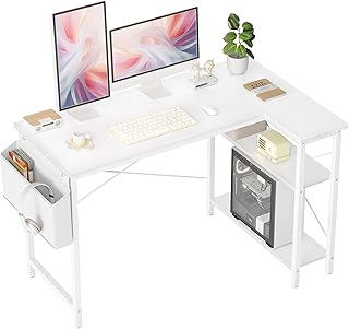 BEXEVUE L-förmiger Schreibtisch – 120x70 cm Gaming Tisch mit Ablagefächer, Umkehrbarer PC Ecktisch Computertisch, Corner Gaming Tisch für Studium Arbeit Zuhause Schlafzimmer, Weiß