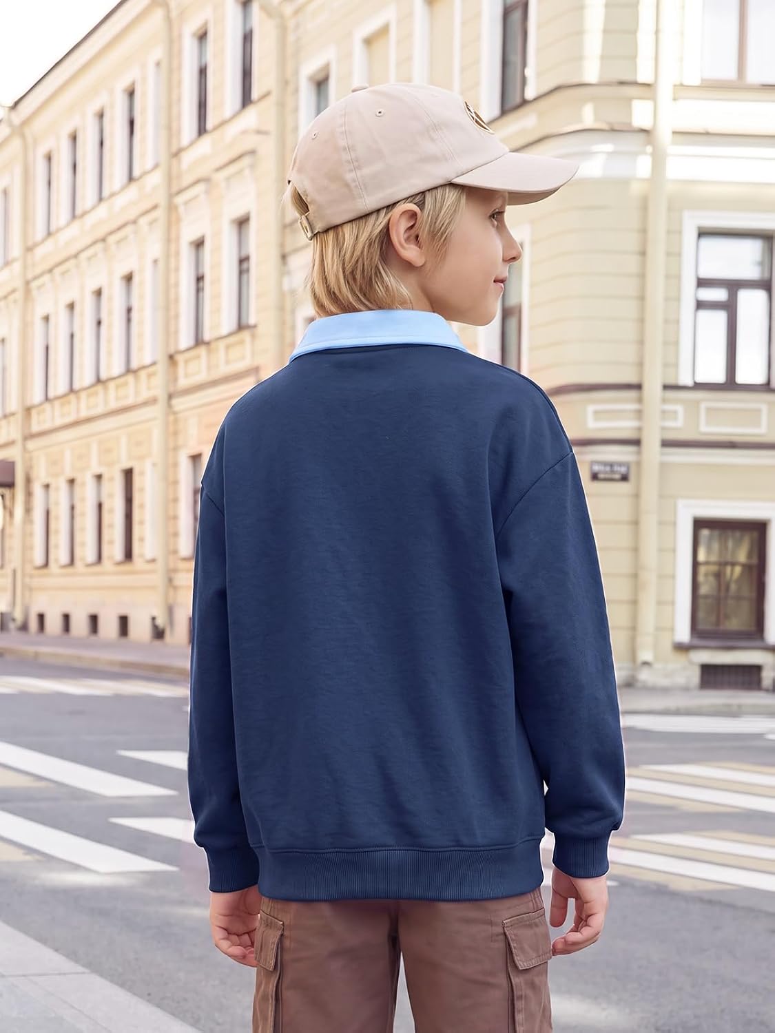 Haloumoning Boys Collared Polo Sweatshirt Fleece Long Sleeve Pullover Tops