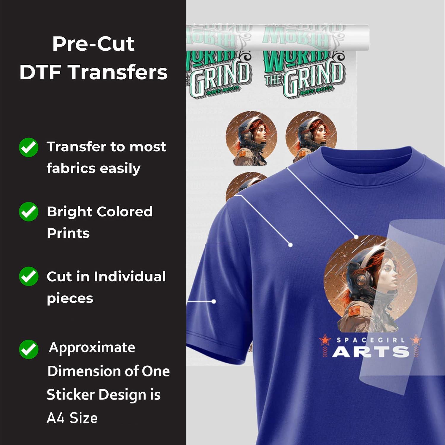Heat Transfer Film, A4 Size DTF Stickers for T-Shirt Printing | Ready to Press, Premium Soft Feel, Stretchable & Long Lasting | Vibrant Colors, High-Detail Prints (Design 3) 2