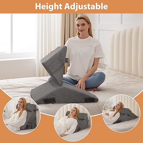 Miniatura 6 de Juego de 3 almohadas ortopédicas de cuña para cama, espuma viscoelástica ajustable, cuña de almohada para poscirugía, alivio del dolor de espalda,