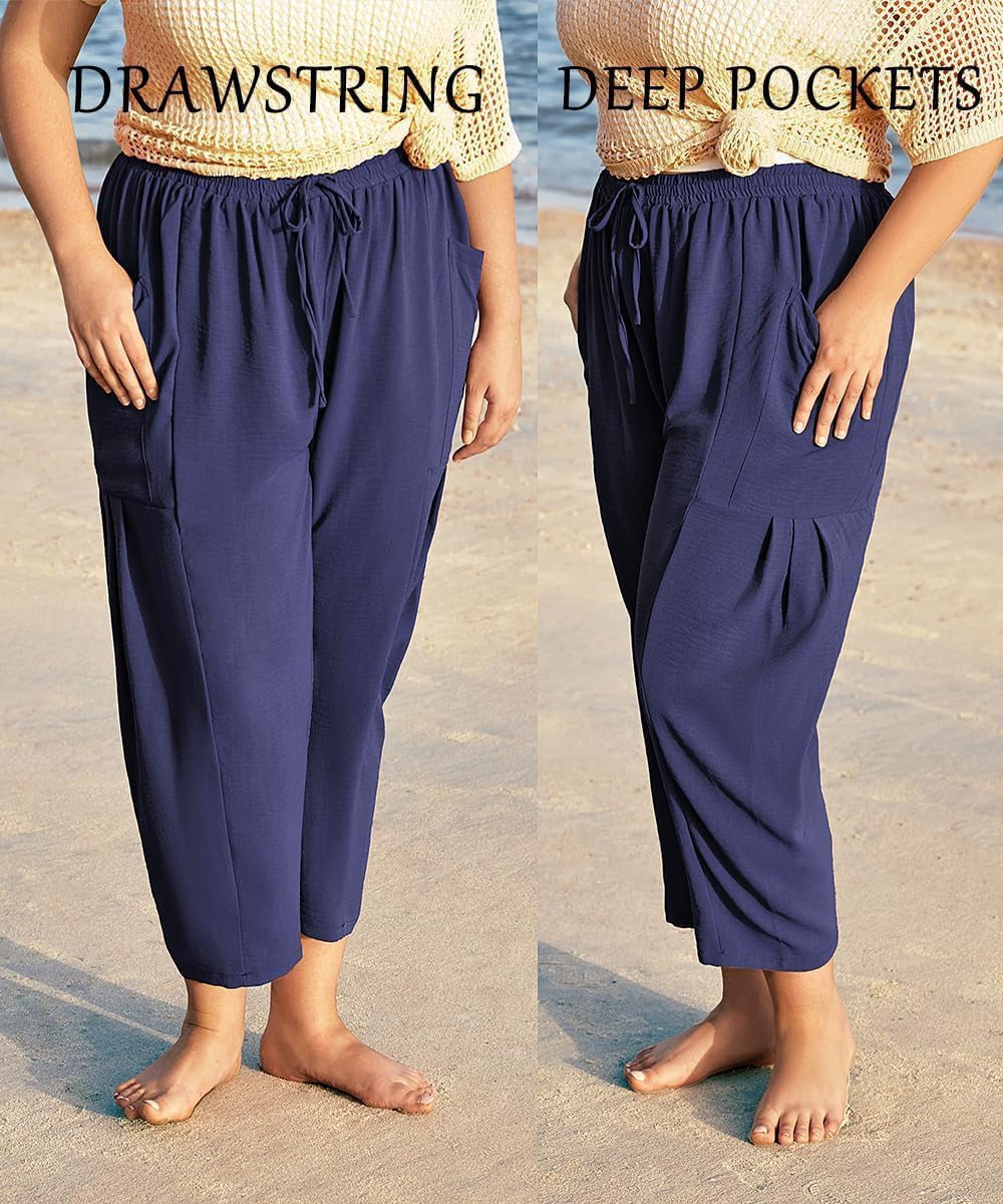 TIYOMI Plus Size Pants for Women Summer Palazzo Harem Pants Drawstring Lightweight Pant with Pockets Loose Casual XL-5XL - Image 3