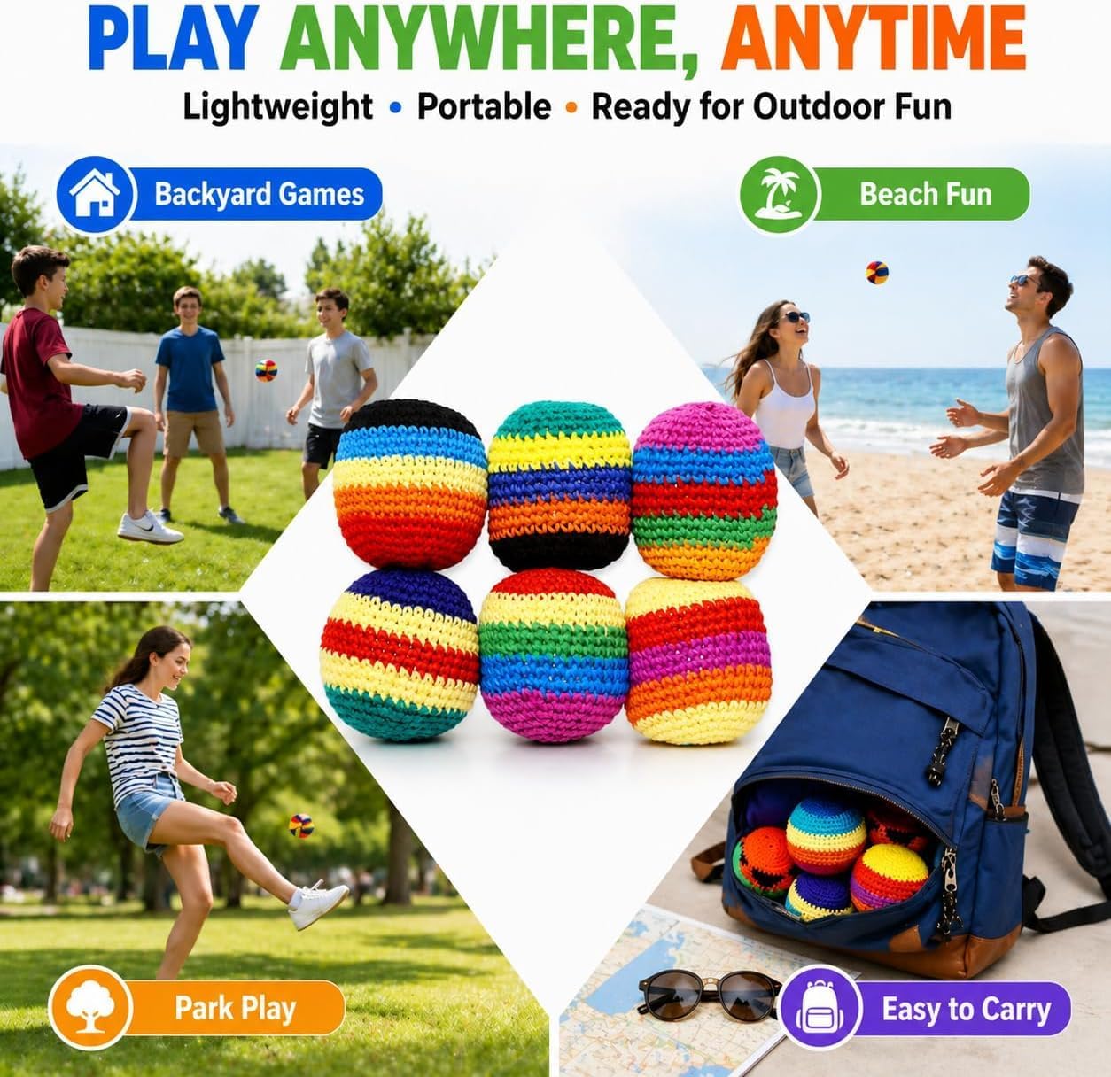 6PCS Hand-Made Knitted Footbag Sack, 2026 Upgraded Assorted Foot Bag Crochet Hacky for Adults, Juggling Balls for Beginners, Boost Coordination & Fun (12Pcs)