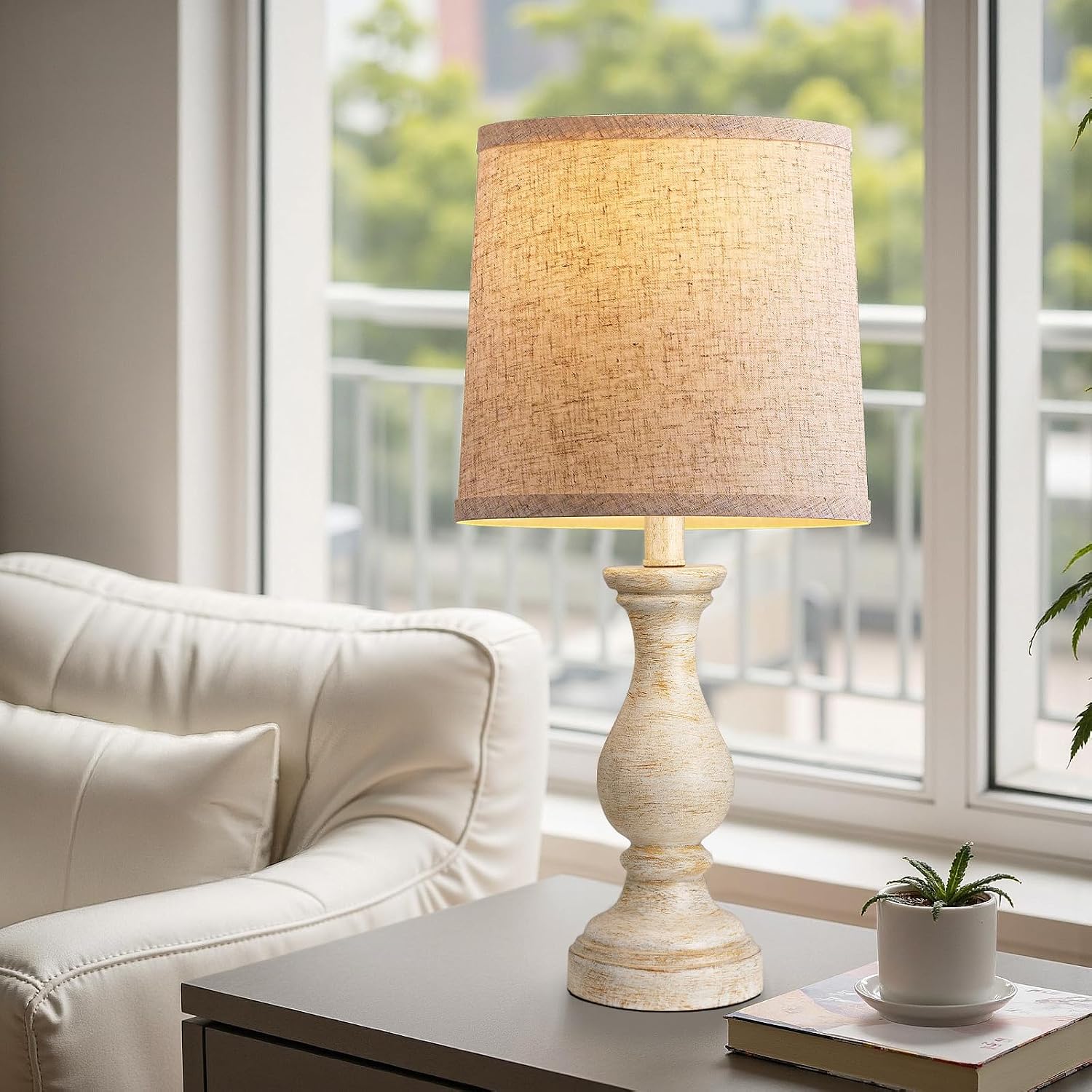 22" Farmhouse Table Lamps Set of 2, Rustic Bedside Lamps for Bedroom image 5