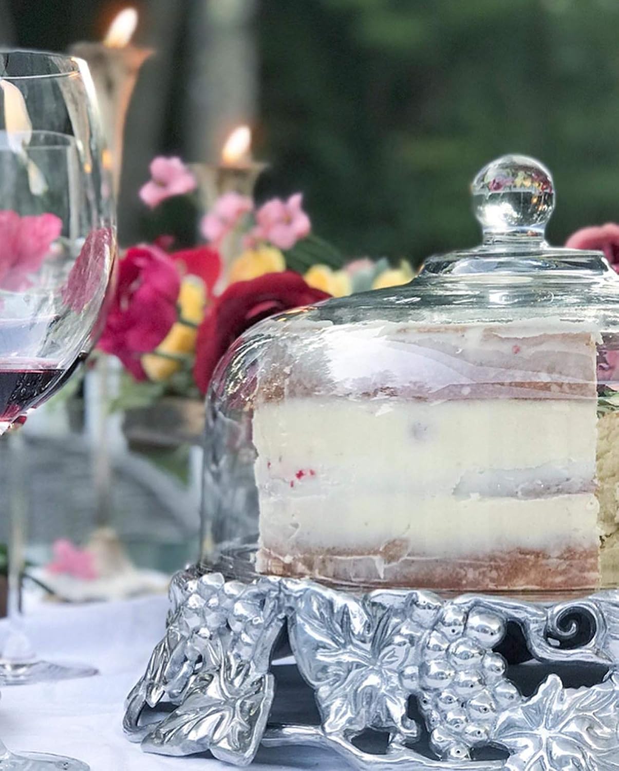Arthur Court Designs Aluminum 14" Grape Cake Stand with Glass Dome
