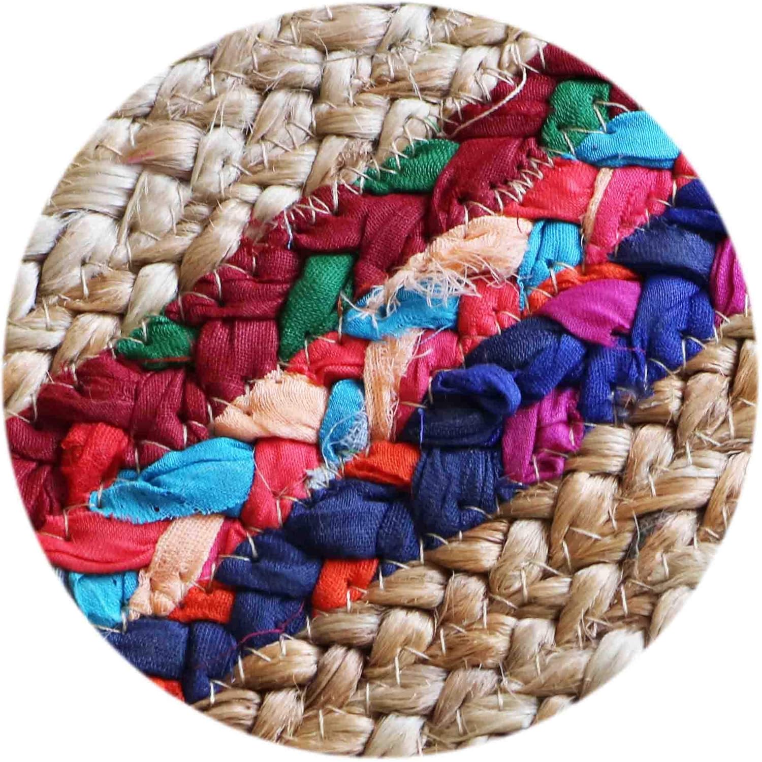 The Home Talk Vintage Area Rug | Handcrafted Traditional Rugs | Braided Carpet | Natural Shag Rugs for Entryway Bedroom, Dining Room | Eco-Friendly | Jute & Cotton | 6’ Round – Multi Color Store