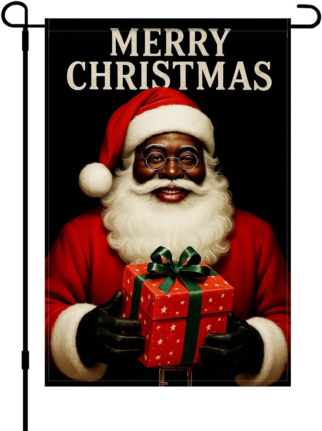 Black Santa Merry Christmas Garden Flag 12x18 Inch Holiday Gift Box Yard Banner Double Sided Seasonal Outdoor Flags Winter Porch Decoration for Lawn Patio Pathway Front Yard - Image 8
