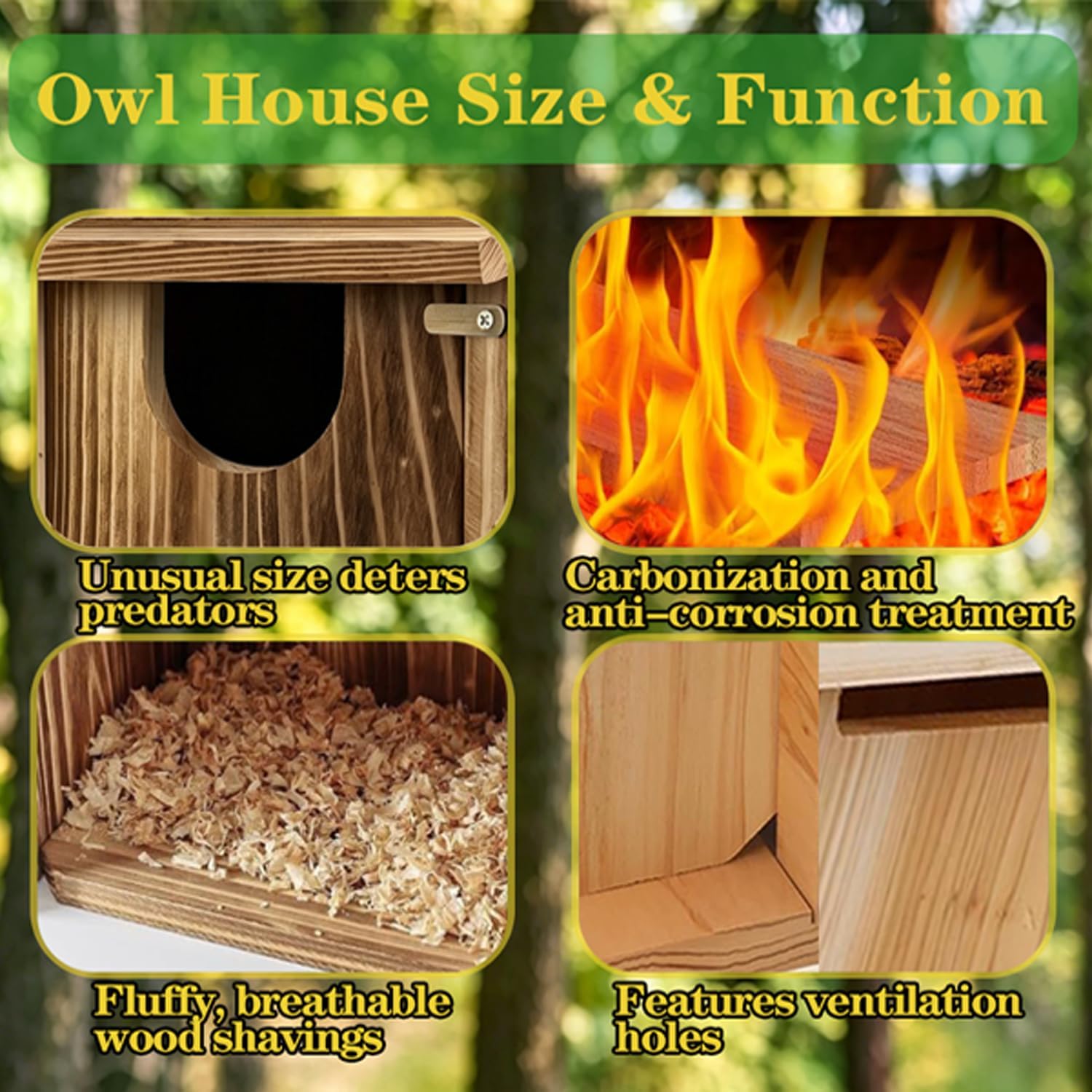Carbonized Pine Owl Box, Screech‑Owl Nesting Box 14"x9"x9" image 3