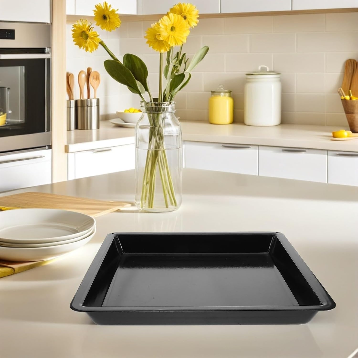 Uonlytech Heavy-duty Black Glossy Enamel Oven Pan 32.2x32.2cm 1.2mm Thick Non-stick Roasting Tray Baking Sheet for Commercial Kitchen and Restaurant Use