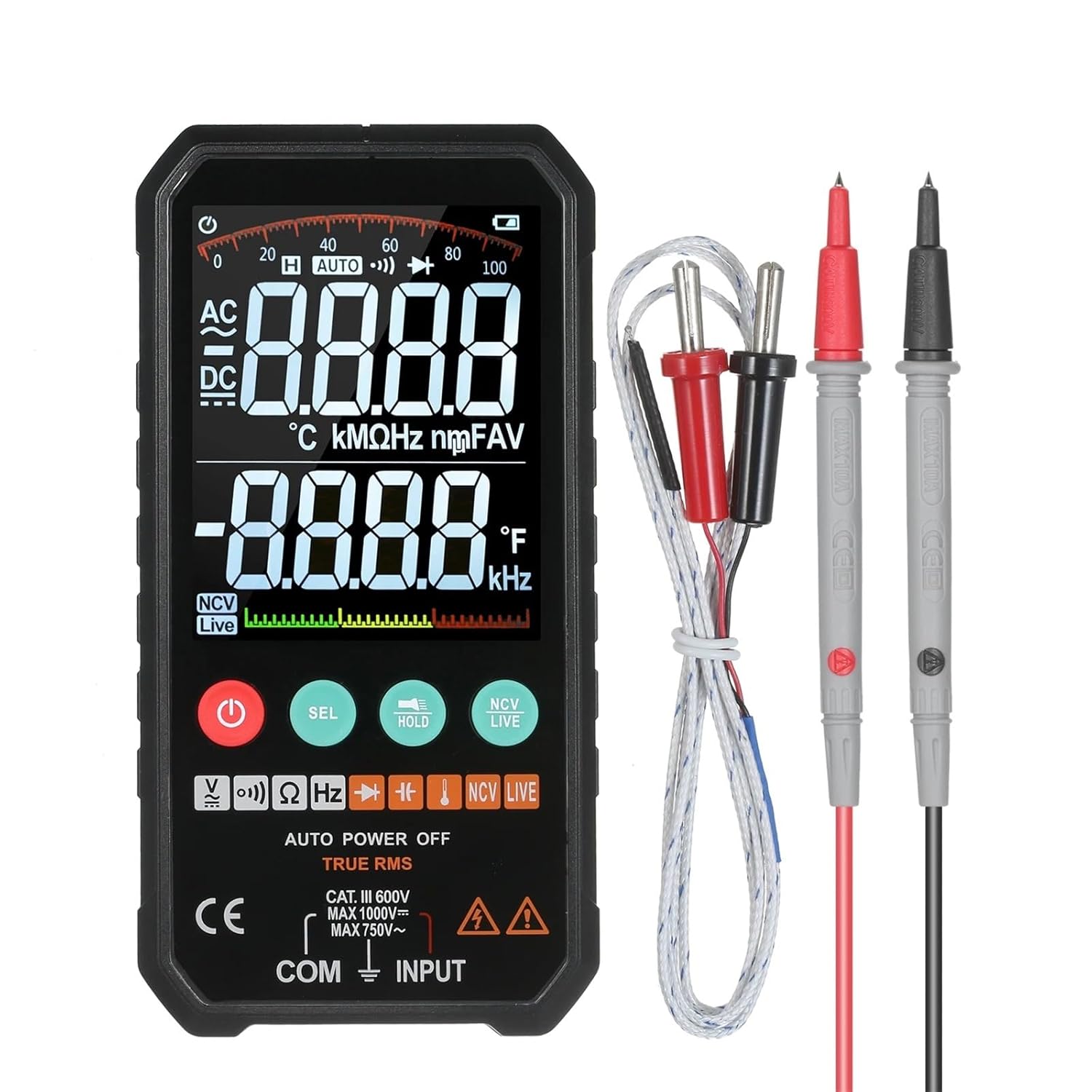 FY107C 3.3-inch Digital Multimeter 6000 Counts True RMS Meter Measure AC/DC Voltage Resistance Capacitance(FY107C)
