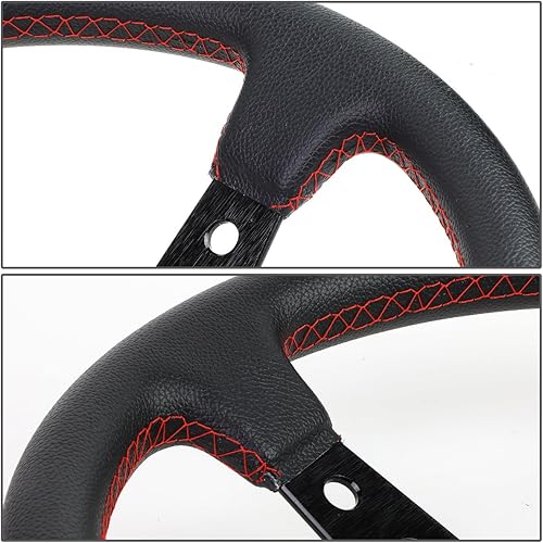 Vista 4 de Auto Dynasty Volante de carreras de cuero de PVC cosido rojo con 6 pernos de 13.780 in