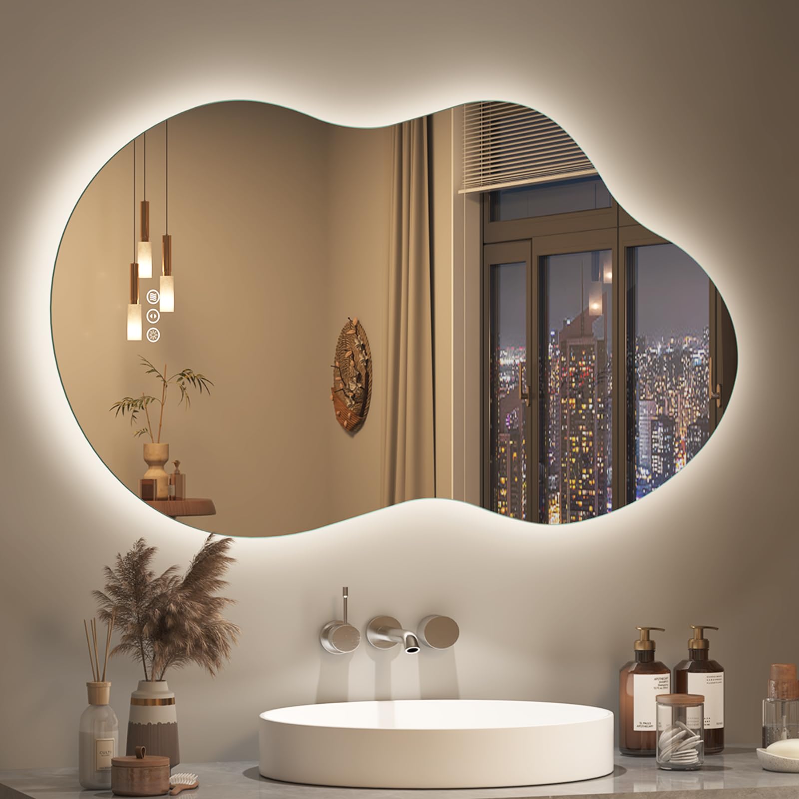 Photo 1 of SMIROR 24x36 Irregular Backlit Led Lighted Bathroom Vanity Mirror