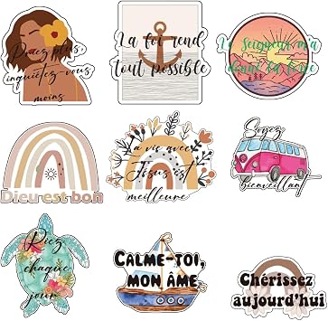 1step2dream French Boho Bible Verse Stickers | Jesus Christian Quote Decals | Catholic Religious Gift 50PCS