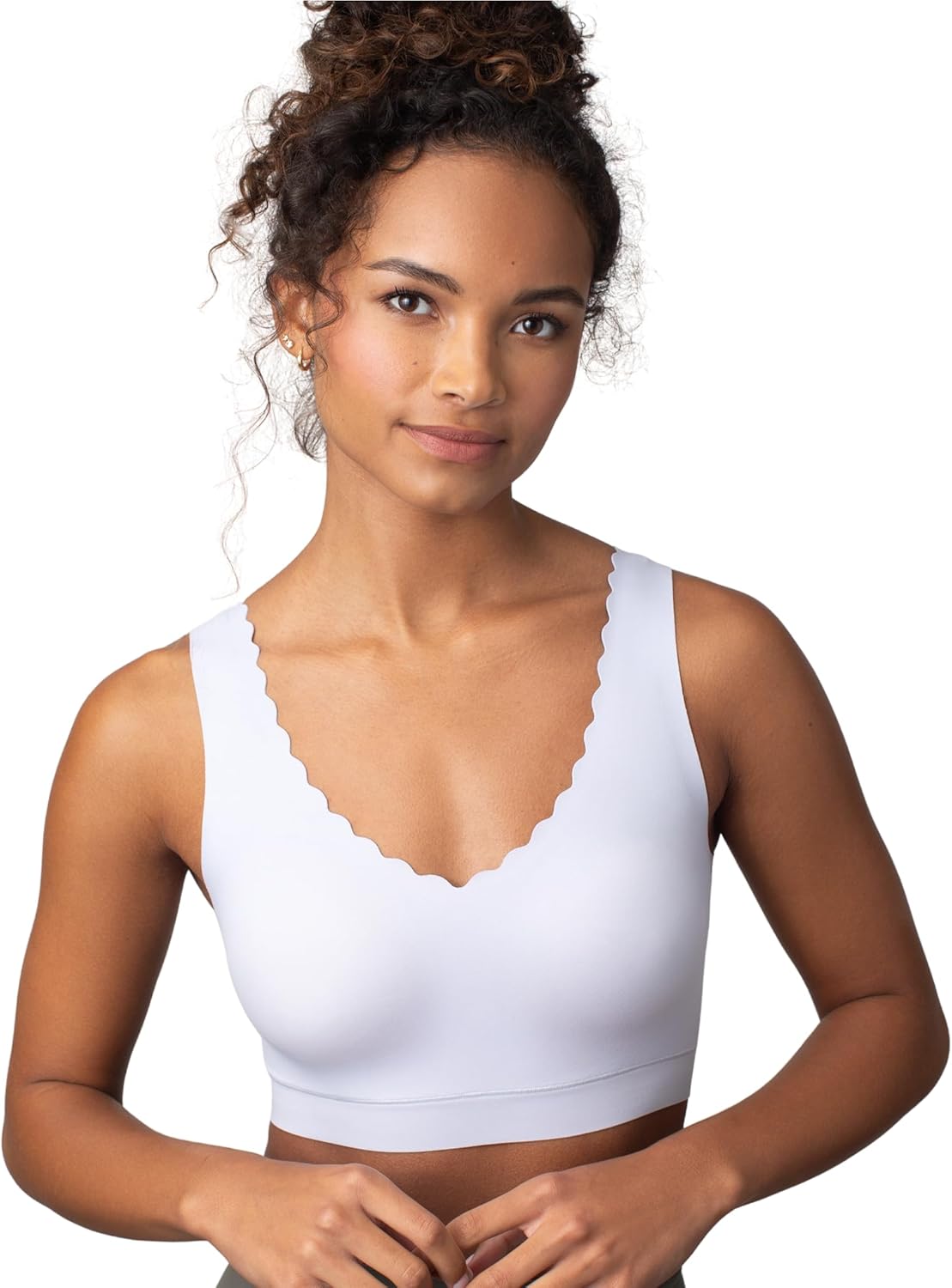 Floatley Cozy Scalloped Bra Comfort Wirefree Full Coverage Seamless Bra with Embedded Pad for Women