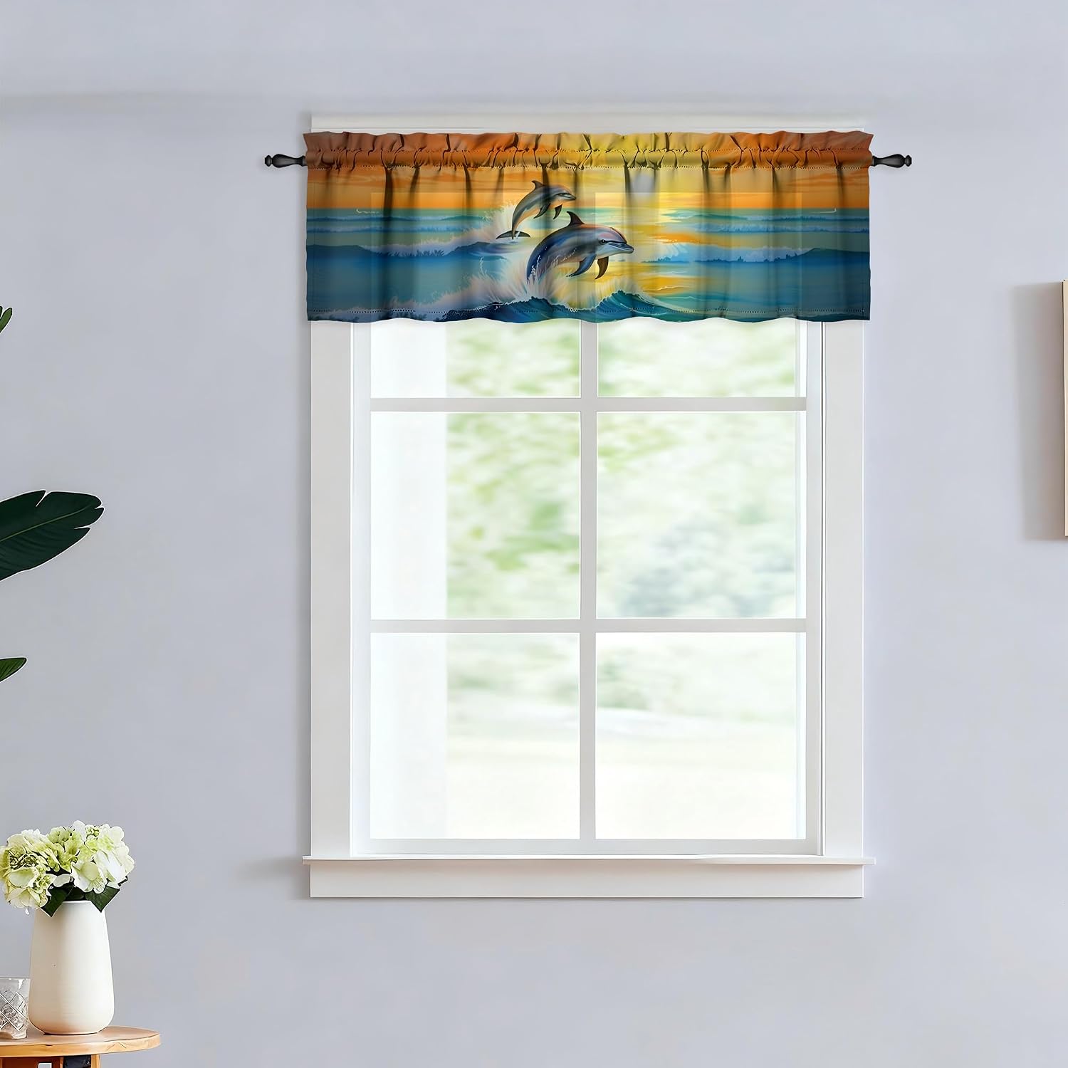 Dolphin Kitchen Valance Funny Small Window Drapes Over Sink Decor Essentials Gifts for Kitchen Decoration Bedroom Laundry Room 18x54 in