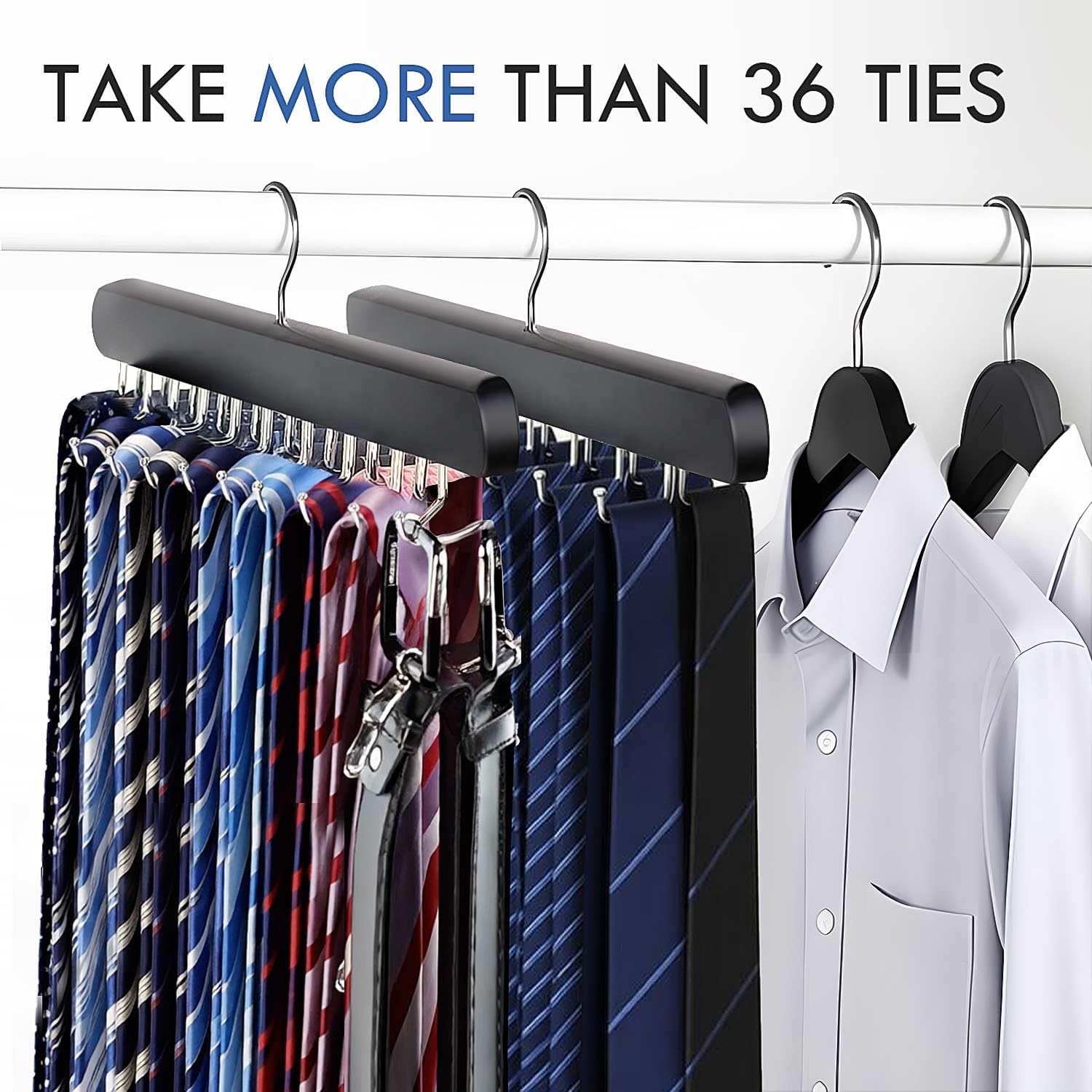2-Pack Tie Rack Hanger for Closet, 36 Hooks Belt Hanger, Black
