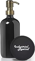 Vista 12 de Dispensador de jabón negro con bomba de metal y posavasos para parte inferior antideslizante, botella de vidrio de 16 onzas para jabón líquido