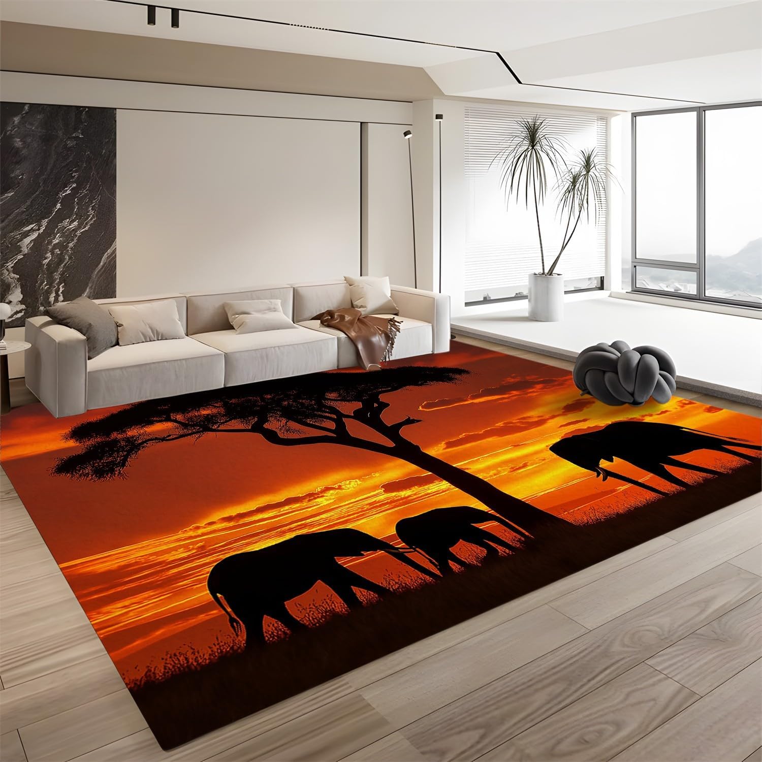 Luxury Area Rugs, Sunset Animal Elephant Kids Rug for Room Sofa Living Room Mat Bedroom Kitchen Home Decor Floor Mats, 4 x 6 ft