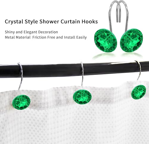 Miniatura 3 de MitoVilla Anillos de ganchos de cortina de ducha verdes, ganchos de ducha de metal para cortina de ducha y forro verde esmeralda, anillos de ducha a
