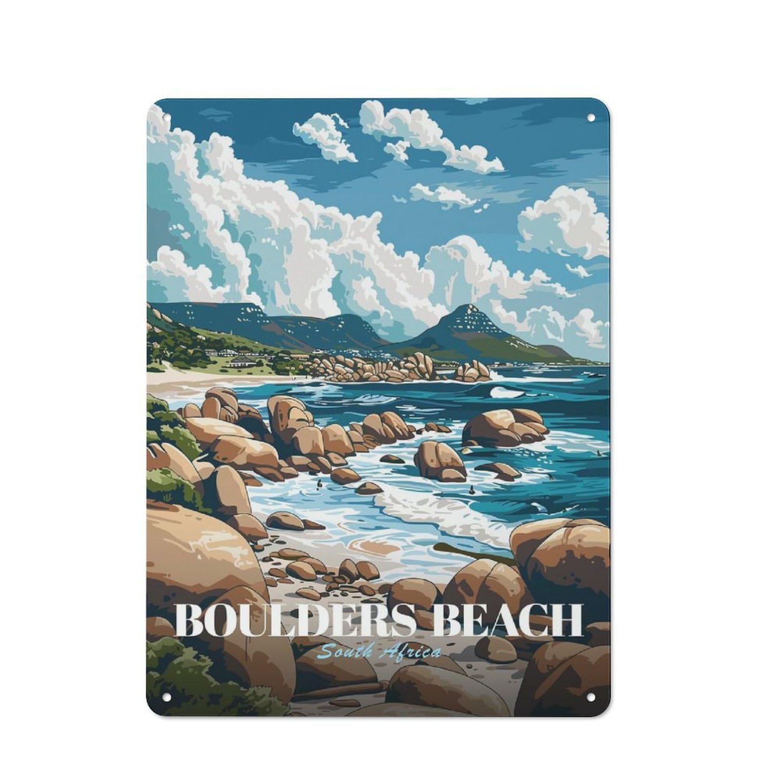 Junmoney Style-5 Boulders Beach South Africa Travel Poster Metal Wall Sign 40X30cm, Vintage Decor For Hallway Wall, New-Space Wall Decor For New Home Decorators