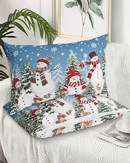 DecorLovee Blue Christmas King Pillow Cases Set of 2 - Microfiber Bed Throw Pillow Covers, Xmas Snowman Tree Snowflake Winter Decorative Lumbar Pillow Cover with Envelope Closure for Sofa 20"x36"