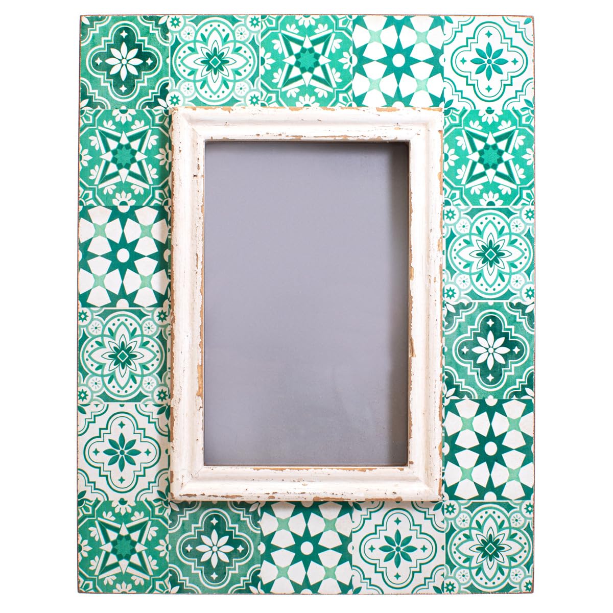 Sass & Belle Mediterranean Mosaic Photo Frame Picture 6x4in 15x10cm Rustic Green