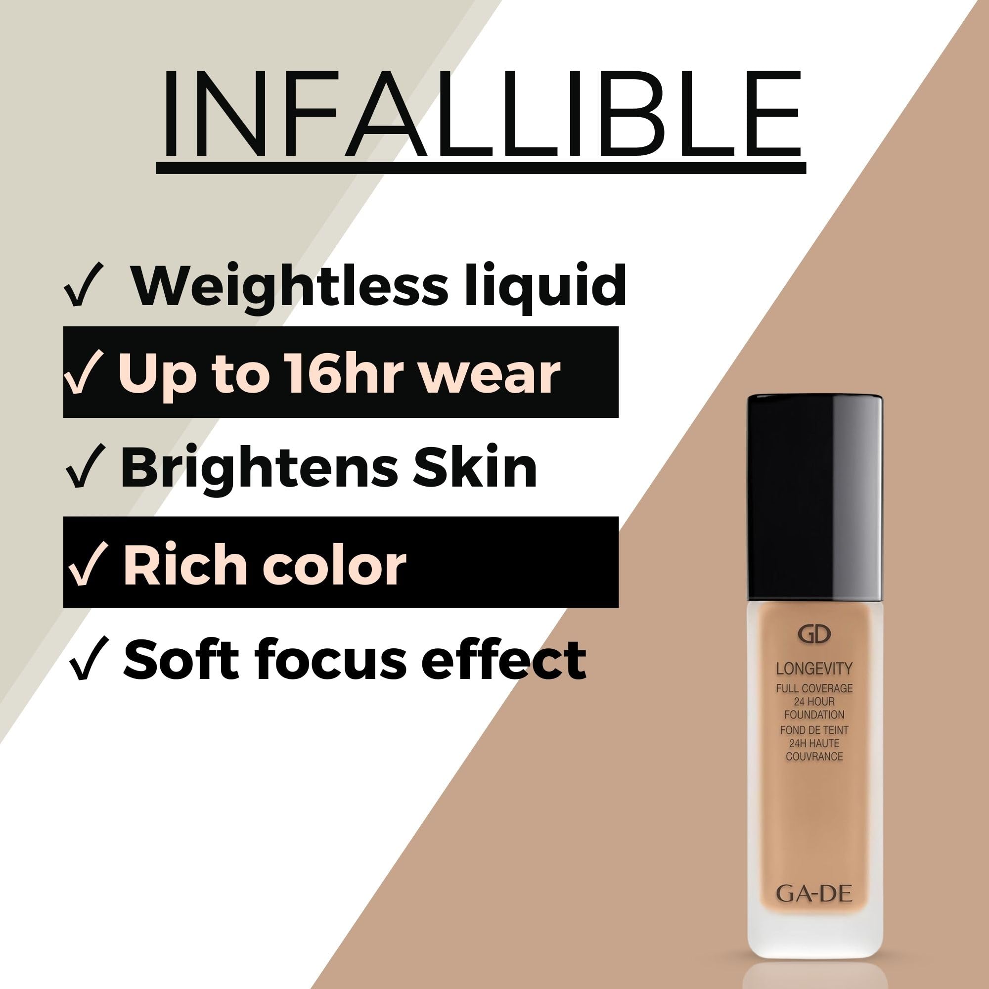 GA-DE Longevity Base de cobertura completa de 24 horas, 553, base en crema ligera, ultrasuave, maquillaje facial para un aspecto mate natural, 1 onza