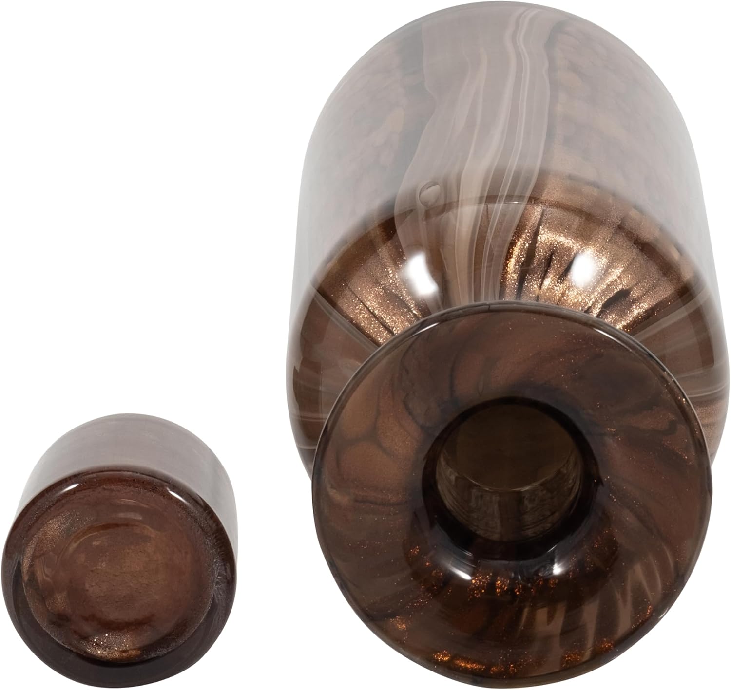 Decorative Frosted Glass Bottle Vase with Removeable Lid for Living Room Decor - Contemporary Stylish Flower Vase for Flowers, Bedroom, and Home - Elegant Accent for Table or House Decor - 15" Brown