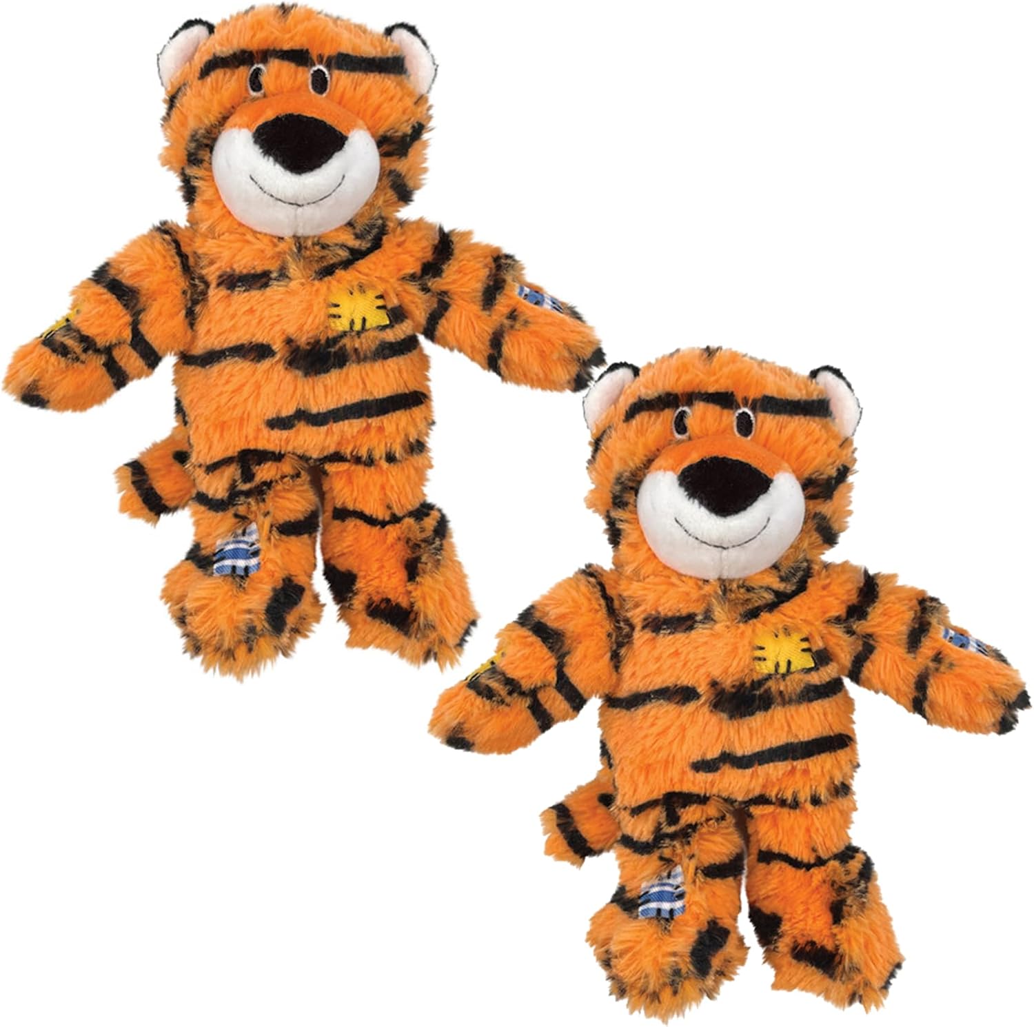 KONG Wild Knots Dog Toys – 2 Pack – Durable Plush Dog Toy with Internal Knotted Rope & Squeaker (Tiger, Small/Medium)