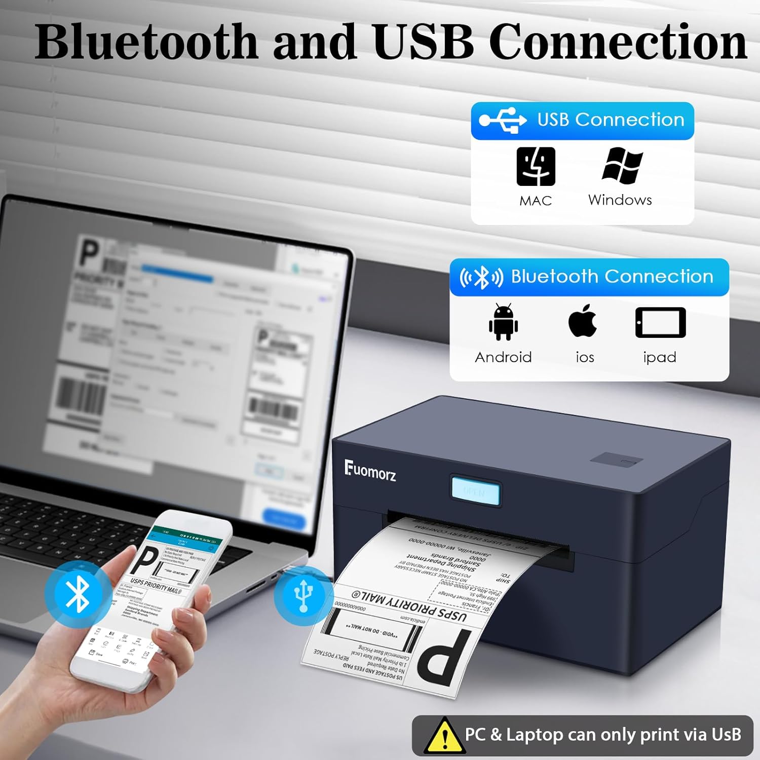 Thermal Shipping Label Printer for Small Businesses，4x6 Wireless Shipping Label Printer，Bluetooth Label Maker Support Android,Mac,iPhone and Windows,Used for Amazon,Ebay,Shopify,Etsy,USPS