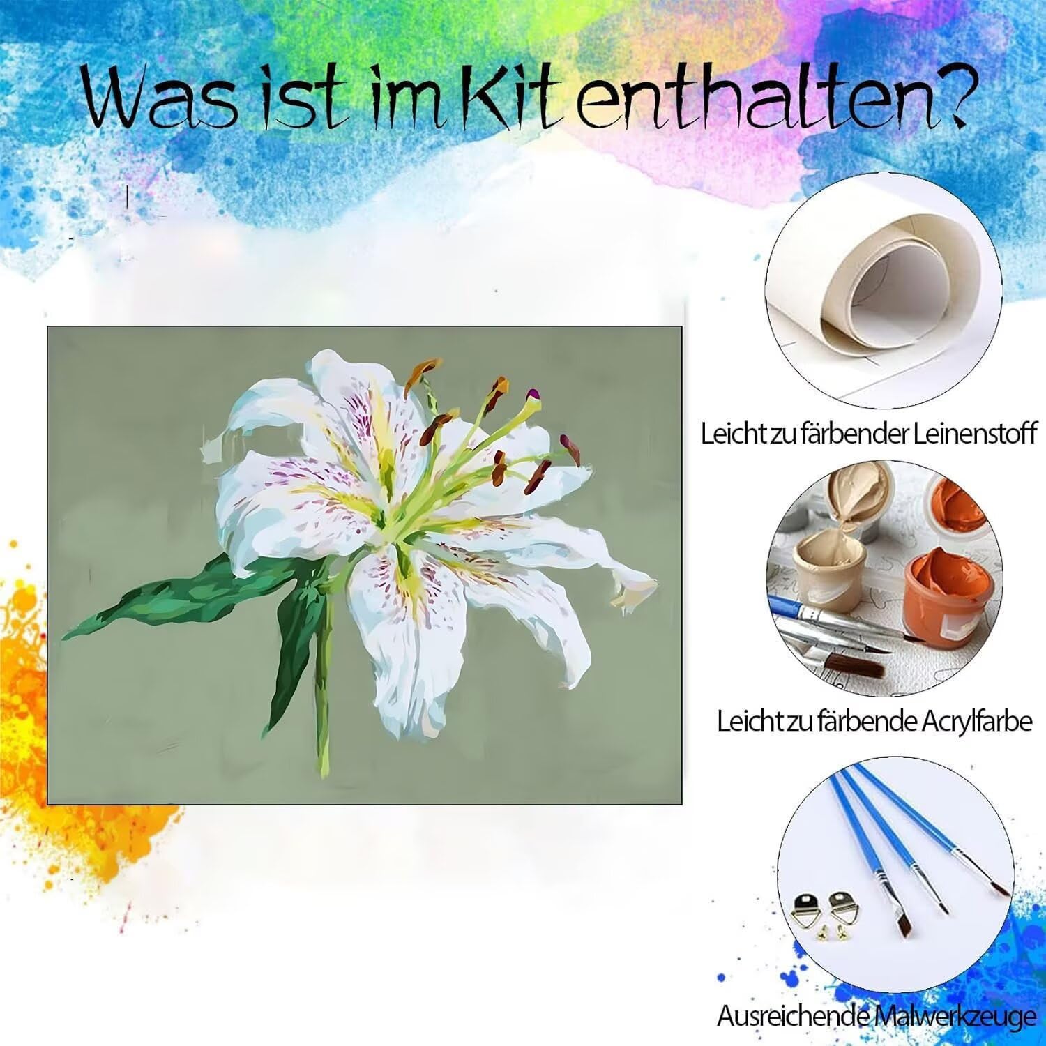 Malen Nach Zahlen Erwachsene,DIY Ölgemälde Kit Lilie Einfach 90x120cm 0-F-2 | Paint by Numbers Mit 3 - Pinseln und Acrylfarbe Knitterfreie Leinwand Kit, als Geschenk für die Wohnraumdekoration