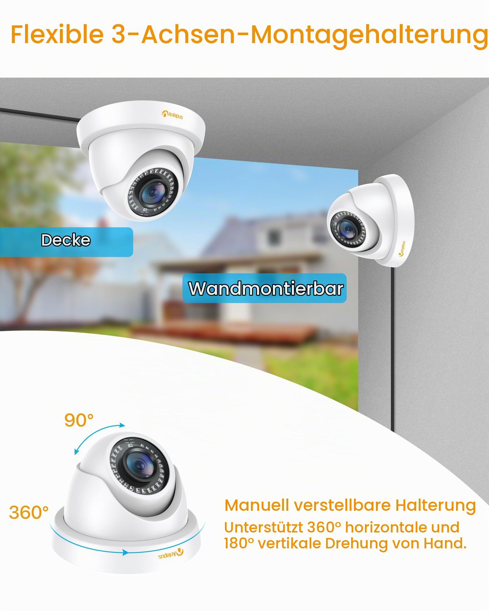 Anlapus 4X 1080P Außen Dome Video Überwachungskamera Set mit Netzteil und Videokabel, 1080P TVI Videoausgang, 20M Infrarot Nachtsicht, Wasserdicht