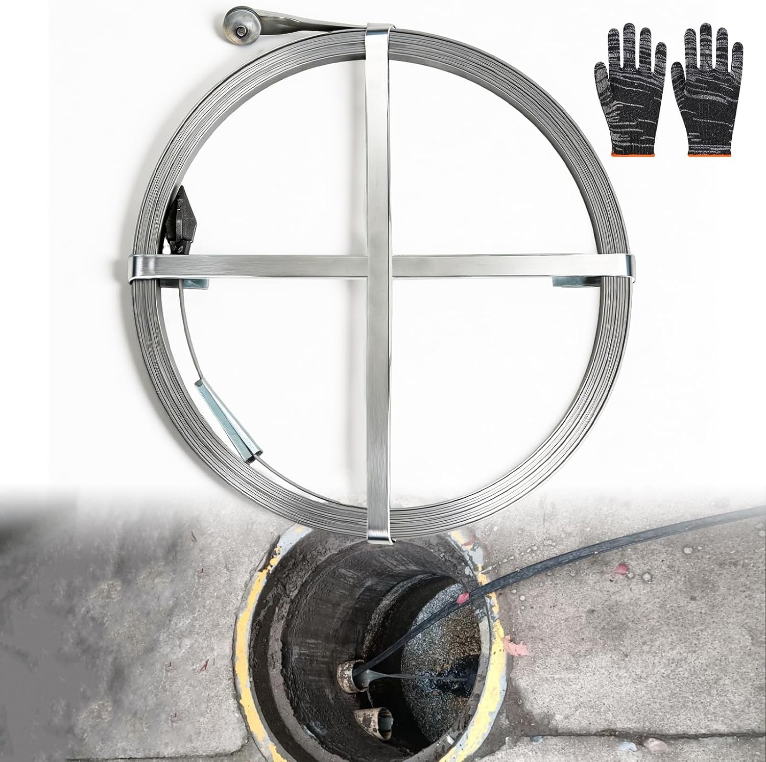 Sewer Snake,Manual Drain Snake 98.4 ft,Width 1inch | Thickness 1/10inch,Plumbing Snake Dredge Sewers Wells and Various Outdoor Pipes