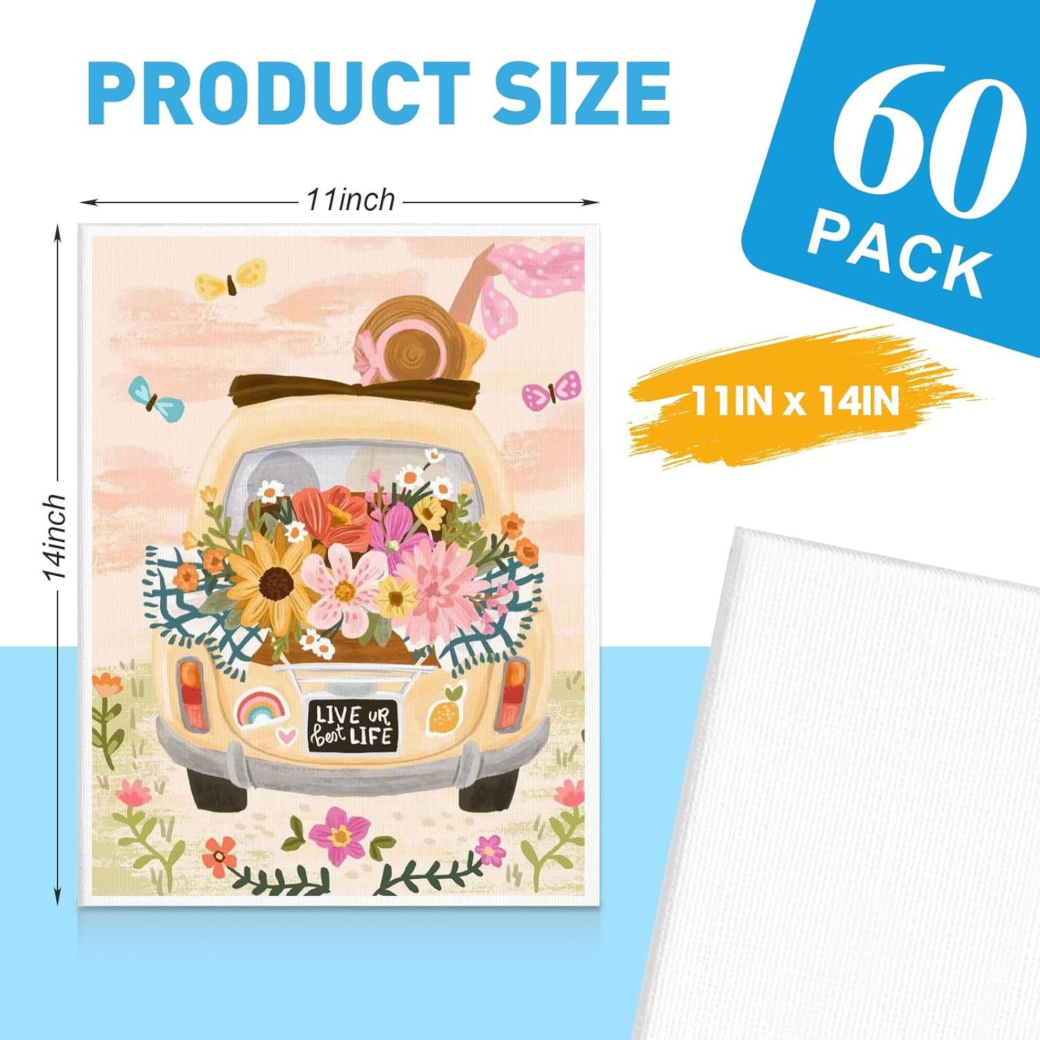 ESRICH Canvas for Painting 11x14, 60 Pack Canvas Boards for Painting Cotton Primed Acid Free Blank Canvas Panels for Beginners & Artist for Oil Paint, Watercolor, Acrylic Paint, Gouache. - Image 2