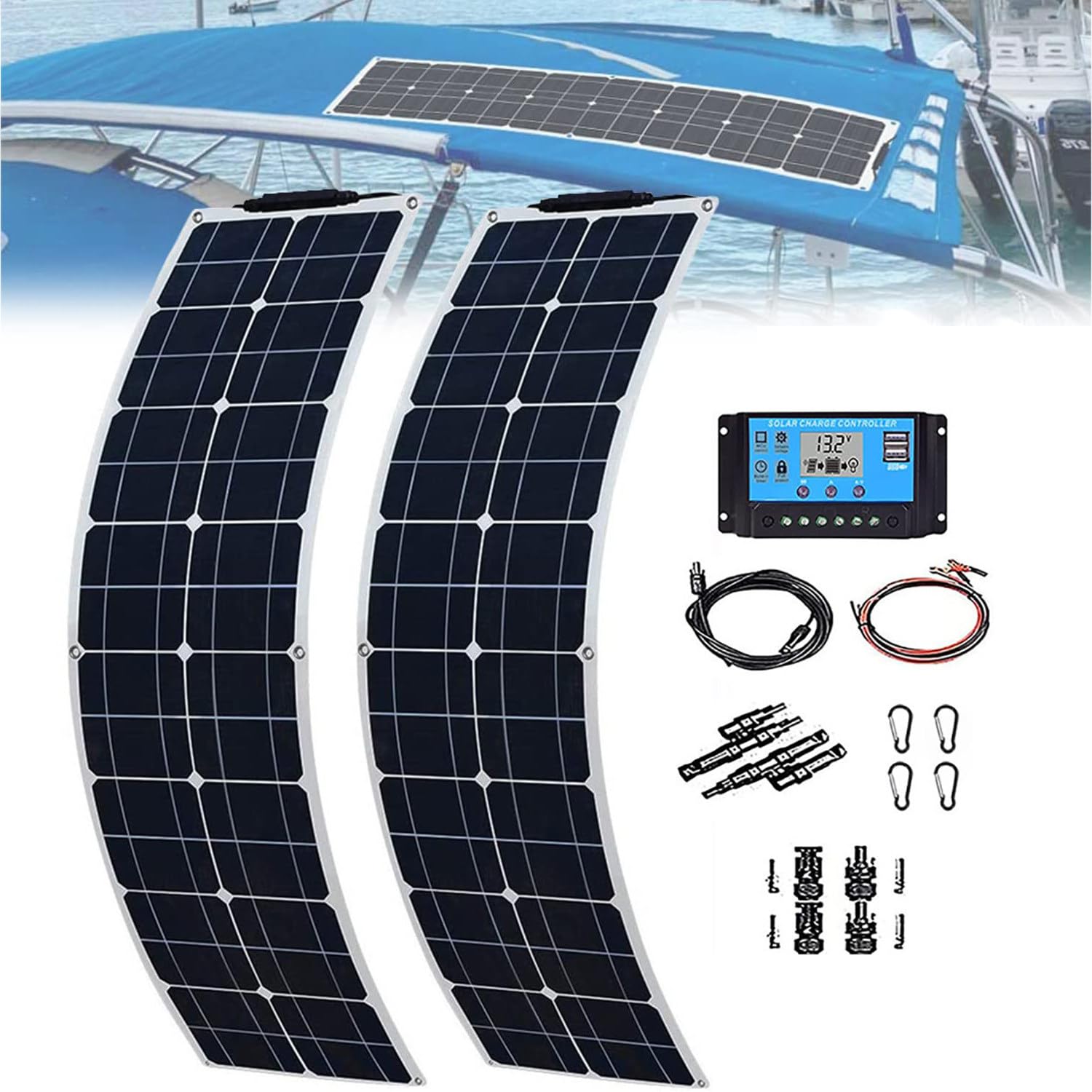 Kit Pannello Solare Flessibile 400W 800W Monocristallino 18V 2x200W 4x200W + Regolatore di Carica 40A + Accessori Modulo PV Alta Efficienza per Camper Tetto Barca Caravan Roulotte 2x200W