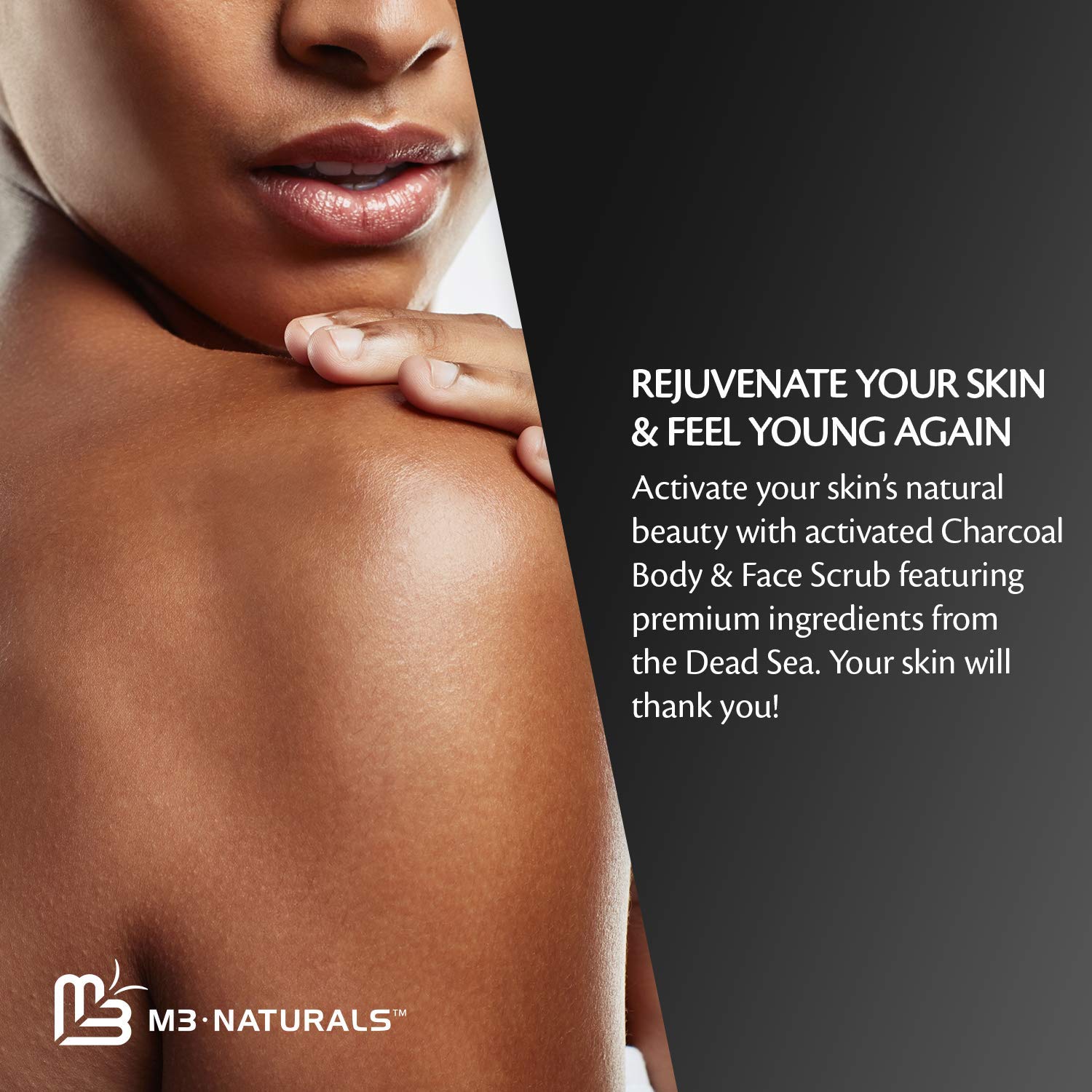 M3 Naturals Charcoal Exfoliating Facial Polishes Scrub with Collagen & Stem Cell - Gentle Body Exfoliator, Face Scrub, Bump Eraser, Booty Scrub - Best Shower Scrub - Skin Exfoliant Facial Polishes : Beauty & Personal Care