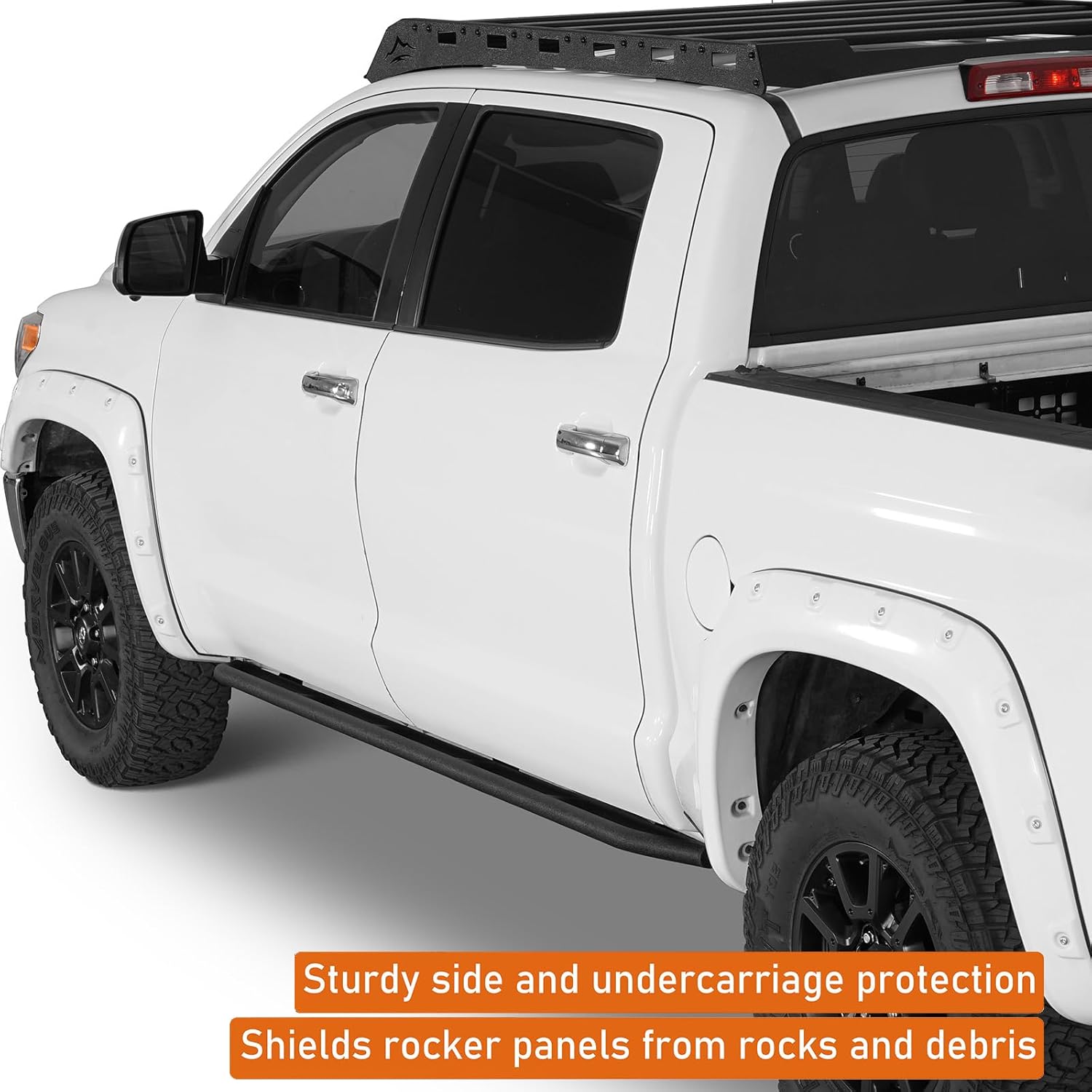 Hooke Road Tundra Rock Slider Rails Offroad Protection Running Boards for 2007-2021 Toyota Tundra CrewMax(4-Full Size Doors), Sliders Rocker Guard Nerf Bars, Heavy Duty Steel Tube