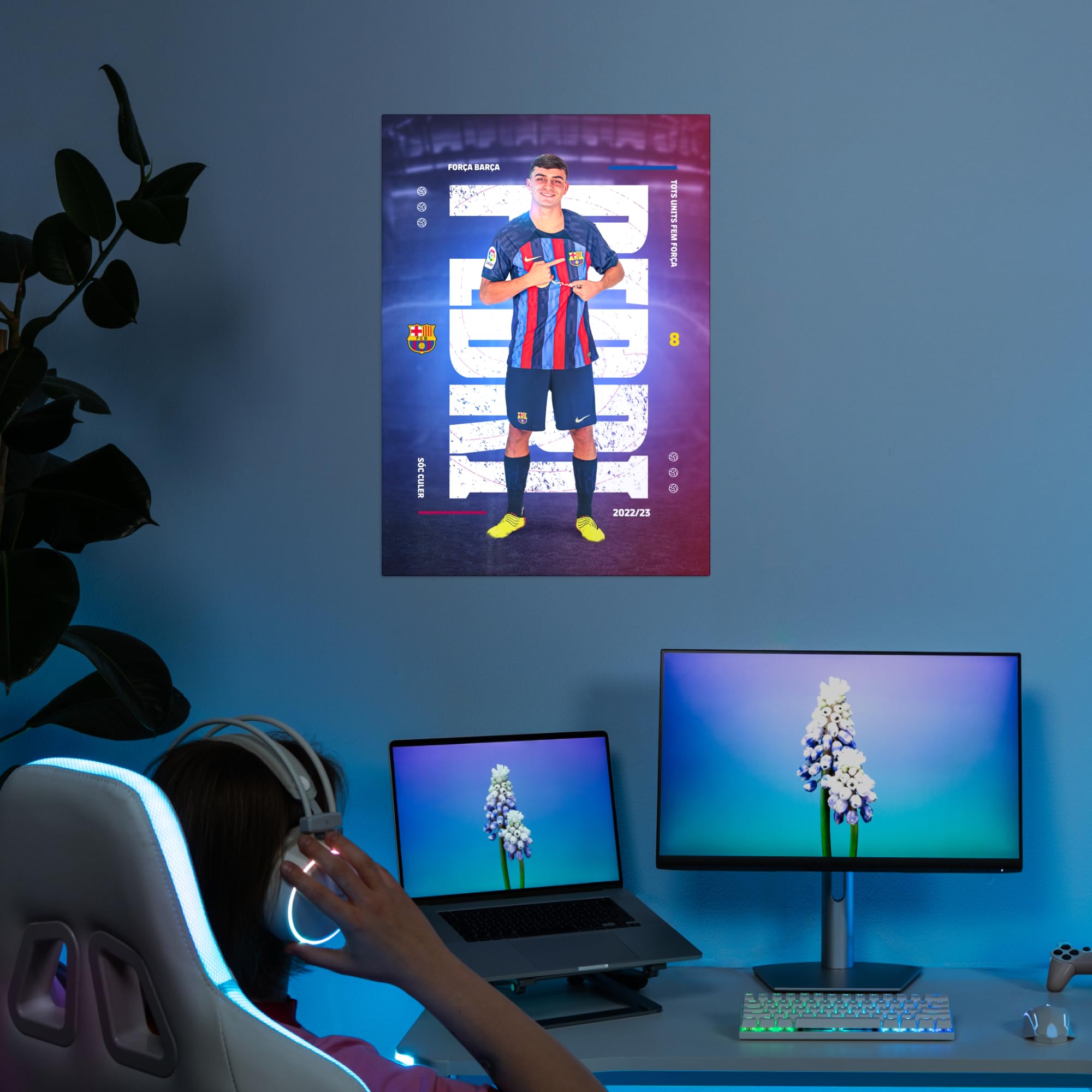 Displate - Póster de Metal - Montado con Imán - FC Barcelona - FCB Home - Pedri - Taille M - 32x45cm Matt