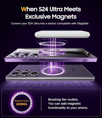 Miniatura 4 de JUESHITUO Funda oficial de titanio para Samsung Galaxy S24 Ultra con protector de lente de cámara compatible con Magsafe parachoques suave brillante