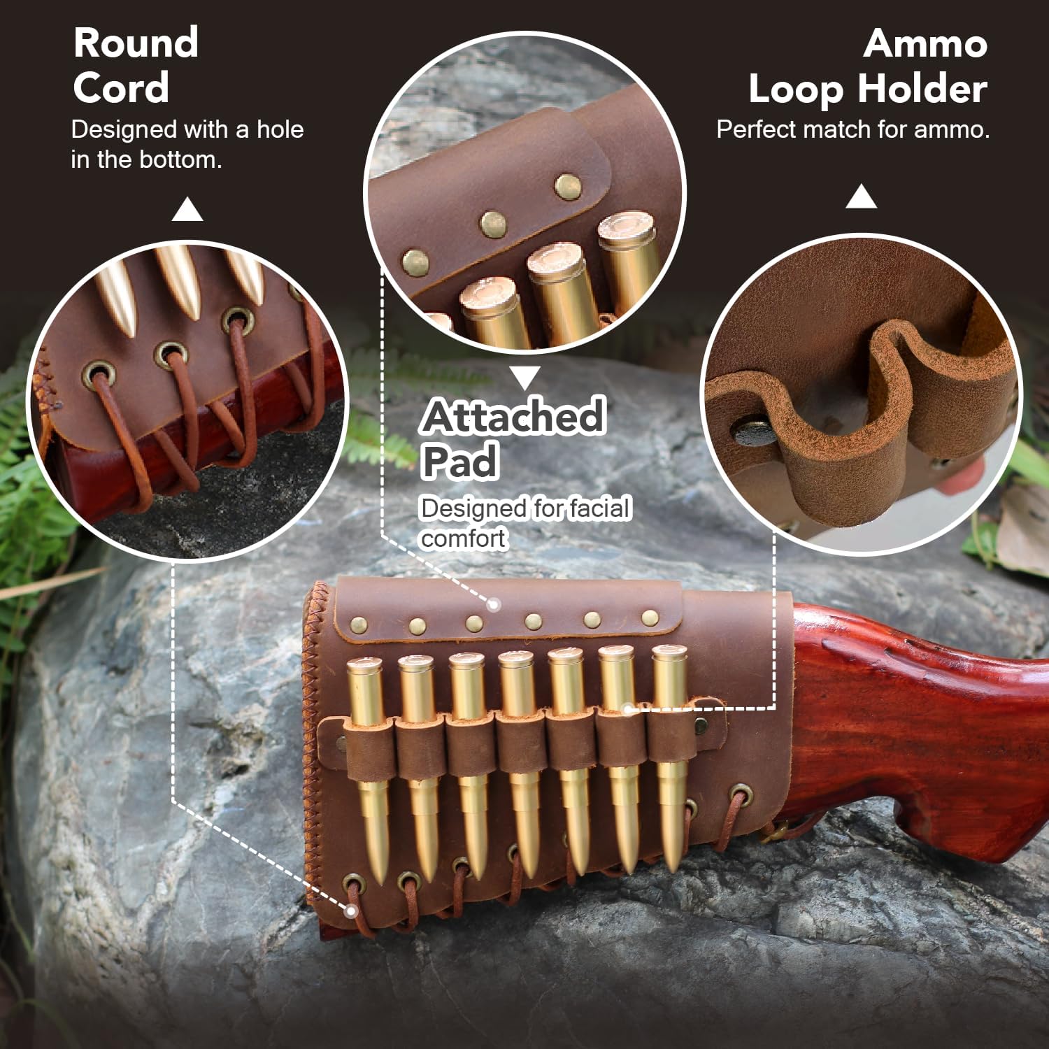 Leather Buttstock Cover with Ammo Sling | Handmade Leather Rifle Stock Protector & Shell Holder for Hunting