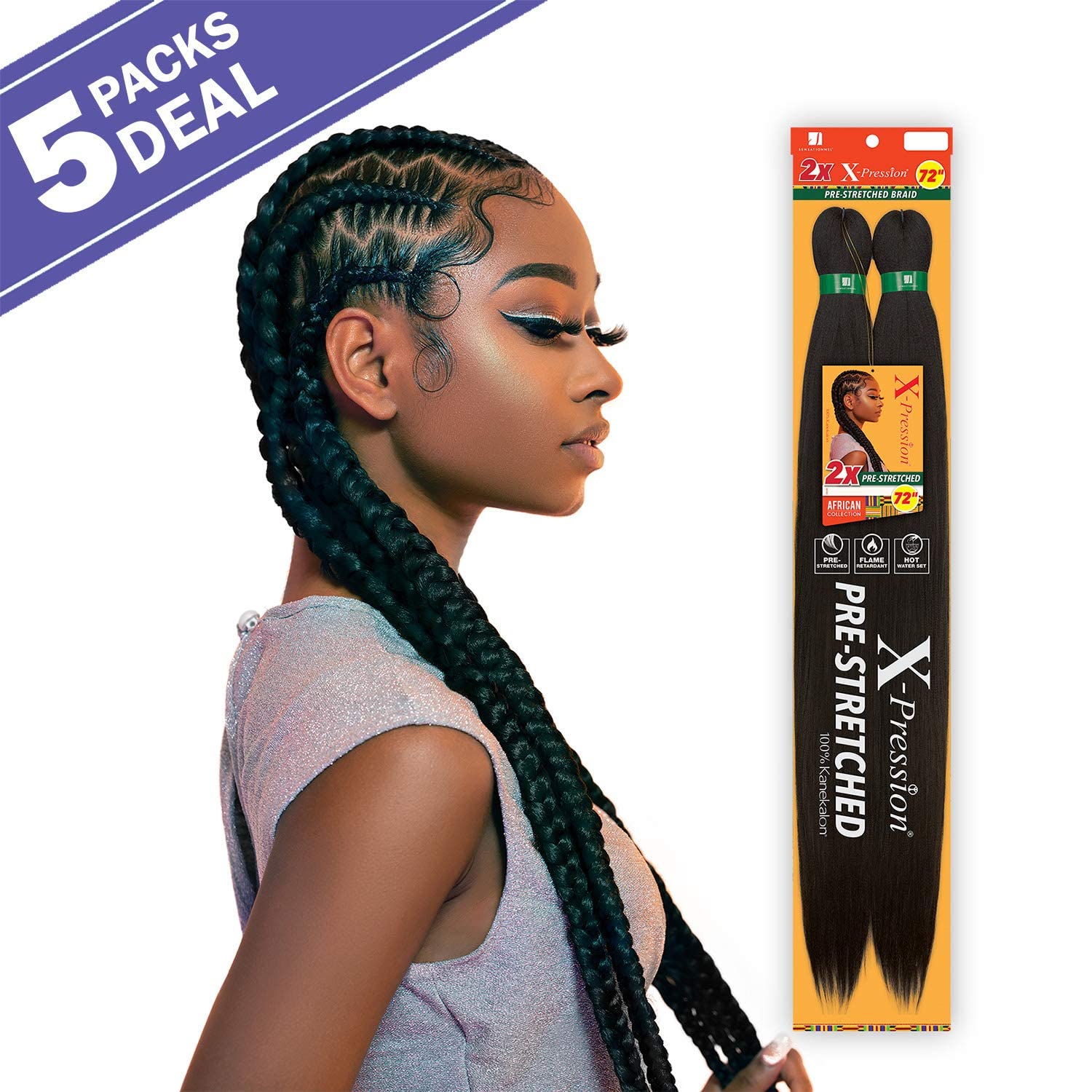 Sensationnel Crochet Braids African Collection 2X X-Pression Pre-Stretched Braid 72" (5-Pack, 27)
