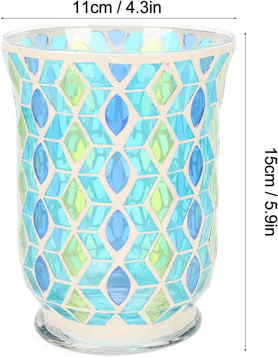 Vintage Pure Handmade Yellow and Blue Leaf Mosaic Patch Glass Candle Holder Hand Made Candlestick Stand for Weddings Parties and Home Candlelight Dinner Decor