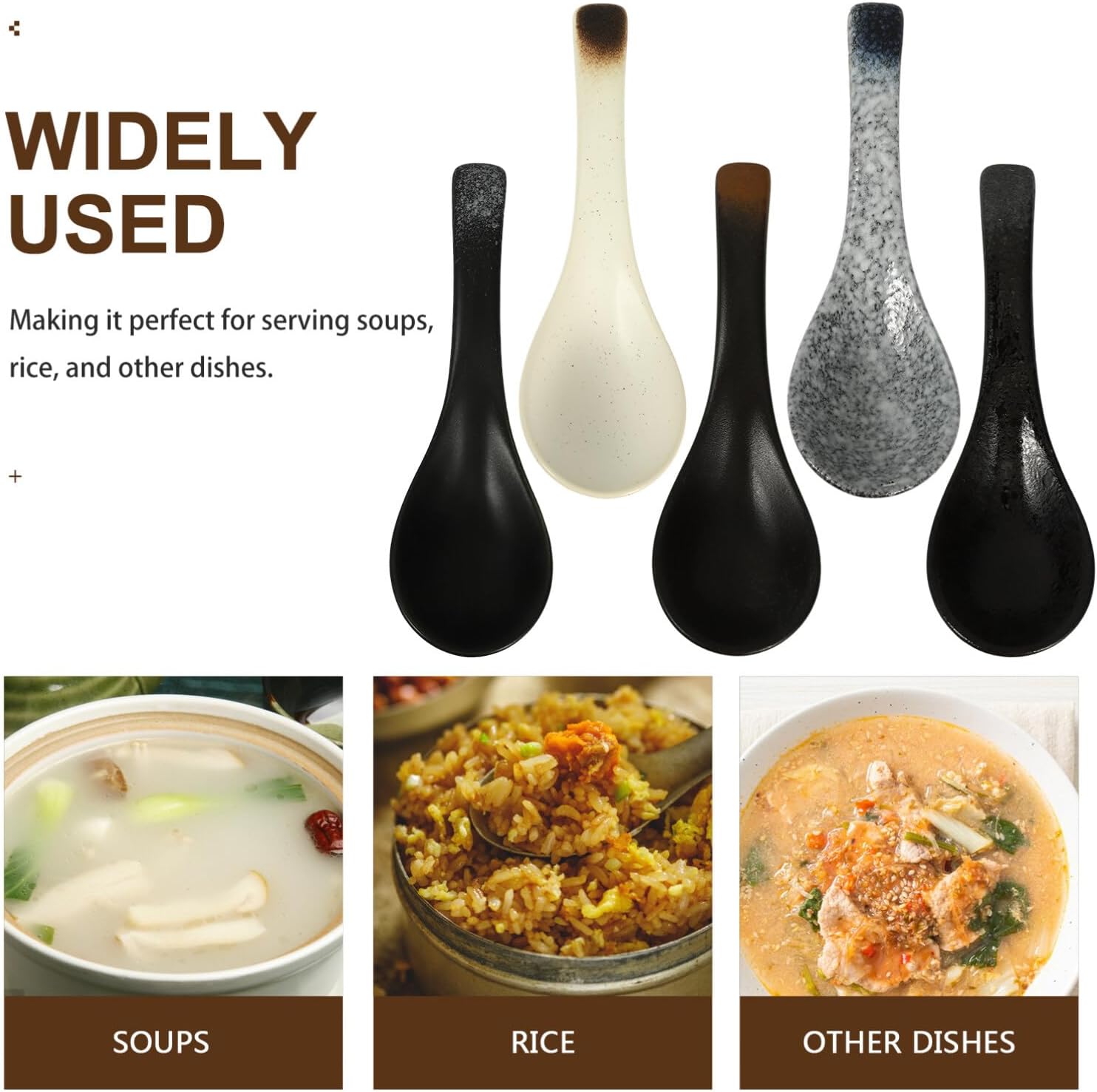 OUNONA 5pcs Japanese Ramen Soup Spoon Ceramic Soup Spoons for Ramen and Dumplings Aesthetic Japanese Design for Dining Easy to Clean and Maintain Warm Retaining