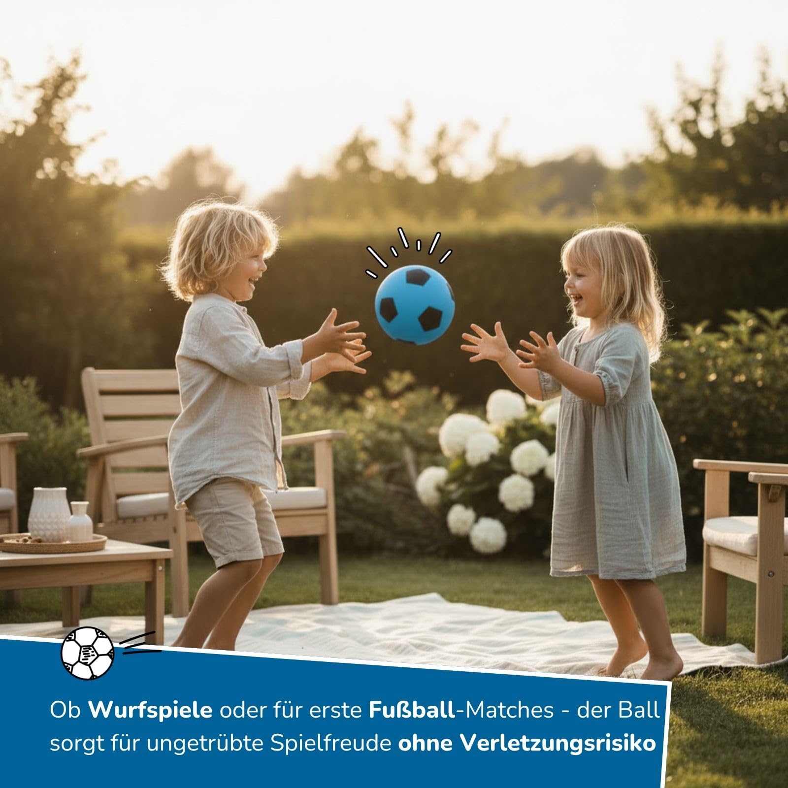 alldoro 68775 - Schaumstoffball & Schaumstoffwürfel Set, blau, extra weich & leise, Softball Ø 20 cm & Würfel 15 cm, Indoor & Outdoor, für Kinder ab 3 Jahre