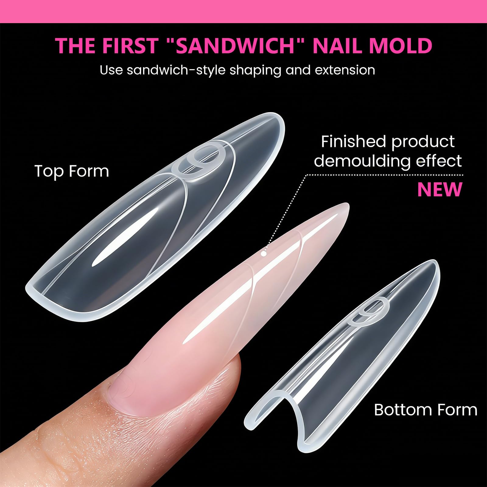 Original Sandwich Nagelform Dual Form 240 piezas Mandel Redondeles Uñas Formas Con Líneas Guia 15 Tamaños Plantillas De Uñas Superior E Inferior Para Builder G