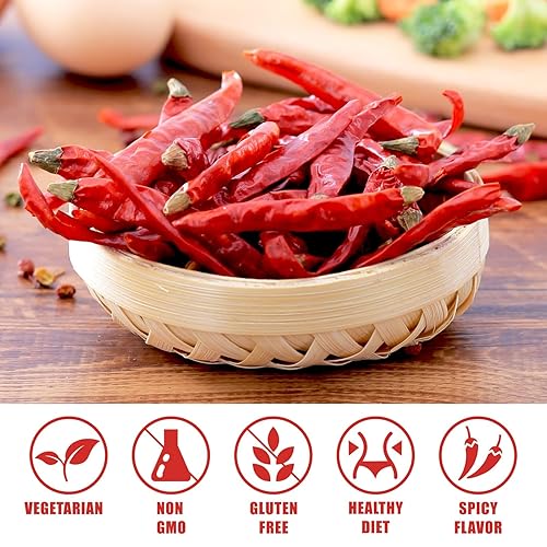 Miniatura 5 de Yimi Chiles de chile secos, 10.7 onzas, chiles rojos secos enteros de primera calidad, calor caliente picante, ideal para recetas mexicanas,