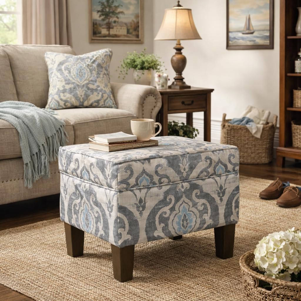 homepop home decor |k7646-a750 | upholstered modern rectangular storage ottoman | hinged lid ottoman with storage for living room & bedroom, suri blue blue slate