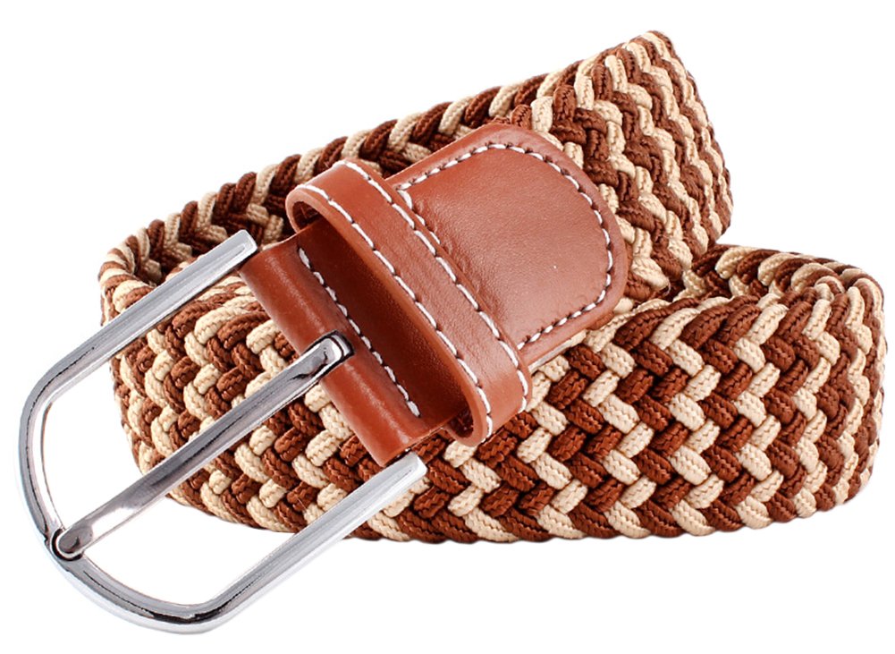 X&F Women and Men's Canvas Stretch Braided Belt Faux Leather Jeans Belts Beige and Coffee