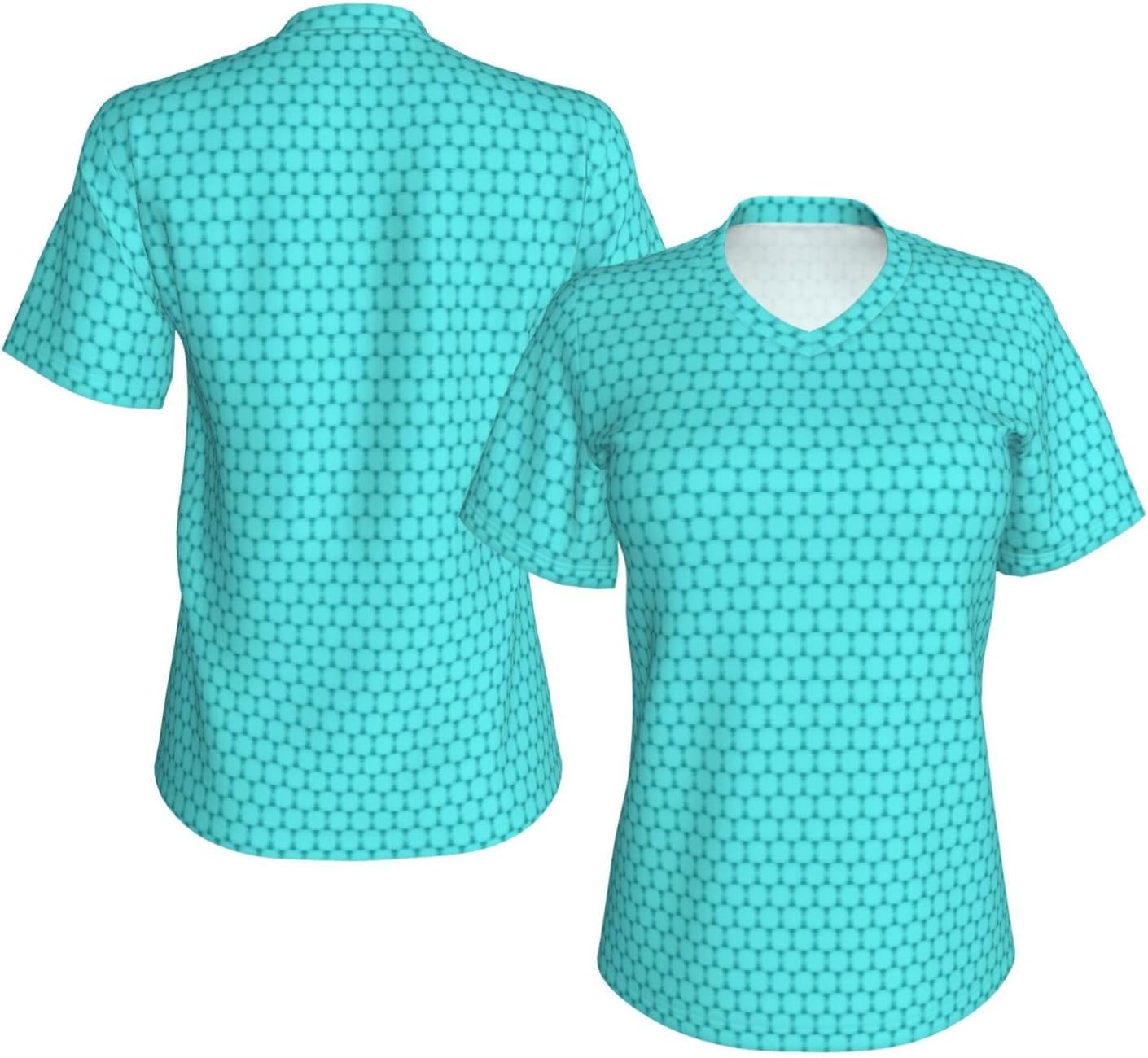 Womens Teal Blue Print Short Sleeve V Neck T-Shirts Casual Breathable Tee Basic Summer Tops 2026