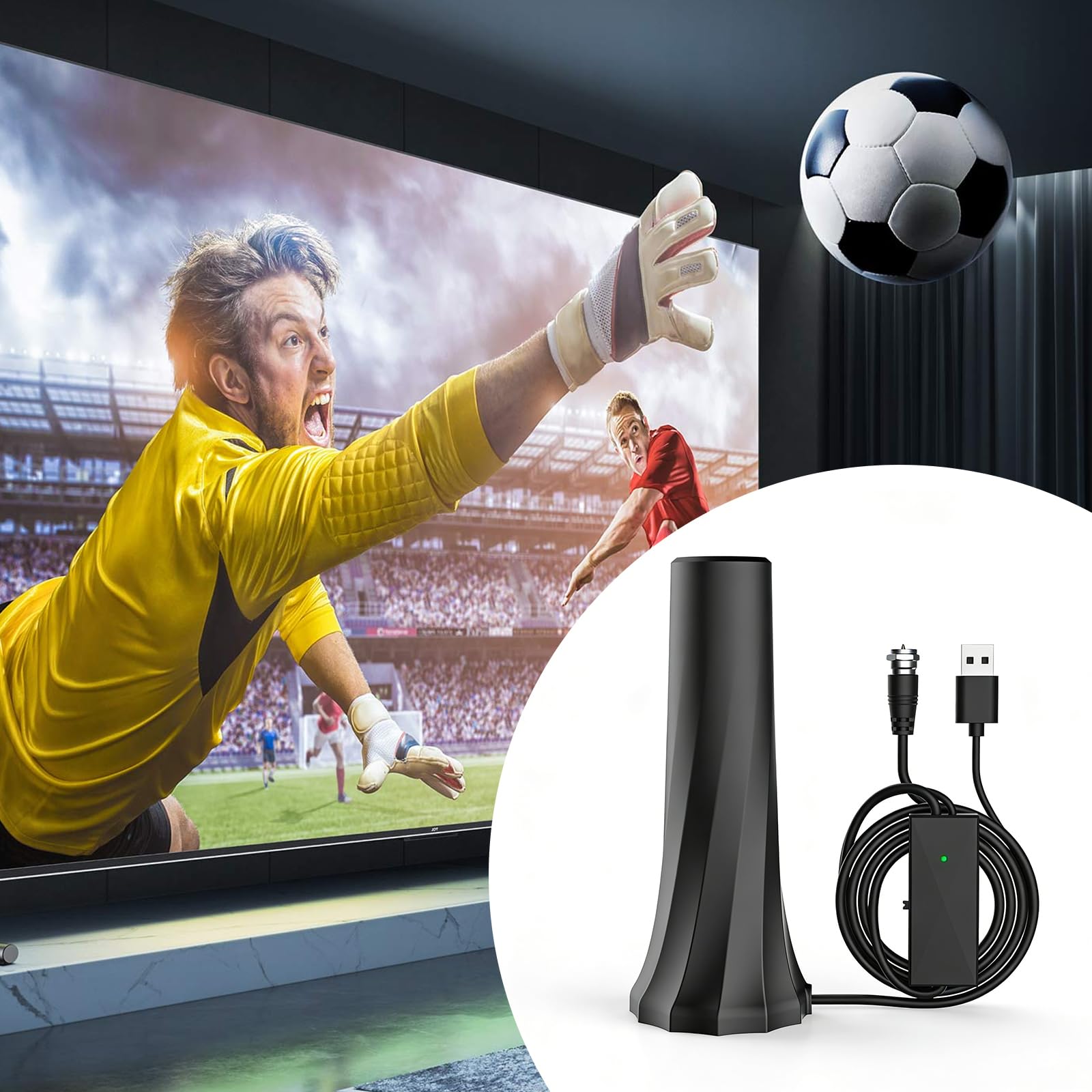 Antenne TV Intérieur Puissante,Antenne TNT IntéRieur,Antenne TV Intérieure pour Télévision Et Un Usage Domestique,Isolation De Haute Qualité, Réception A 360 Degrés