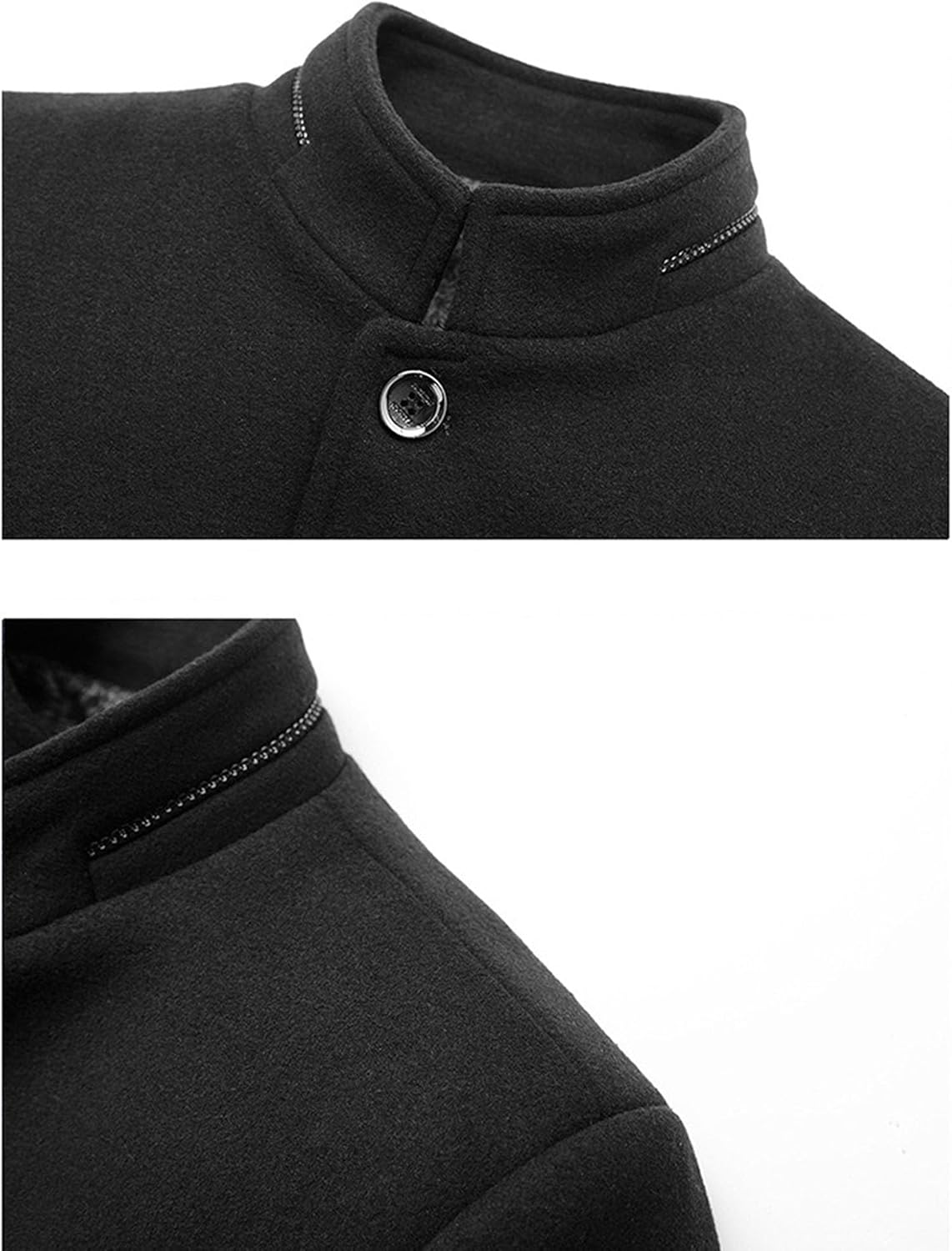 Mens Wool Blend Blazer Jacket Single Breasted Business Blazer Jacket Stand Collar Wool Blend Coat Wih Pockets